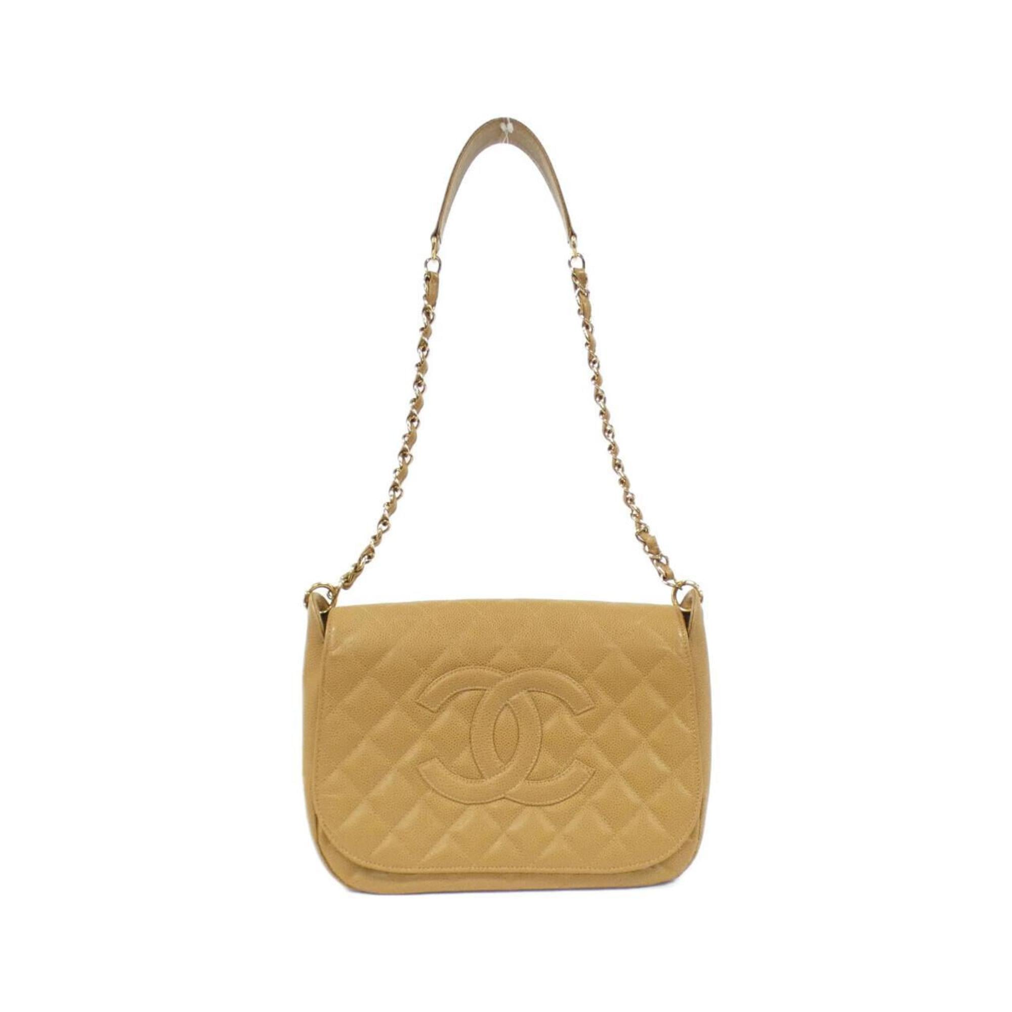 Chanel Beige Grained Calfskin Shoulder Bag (Pre-Owned)