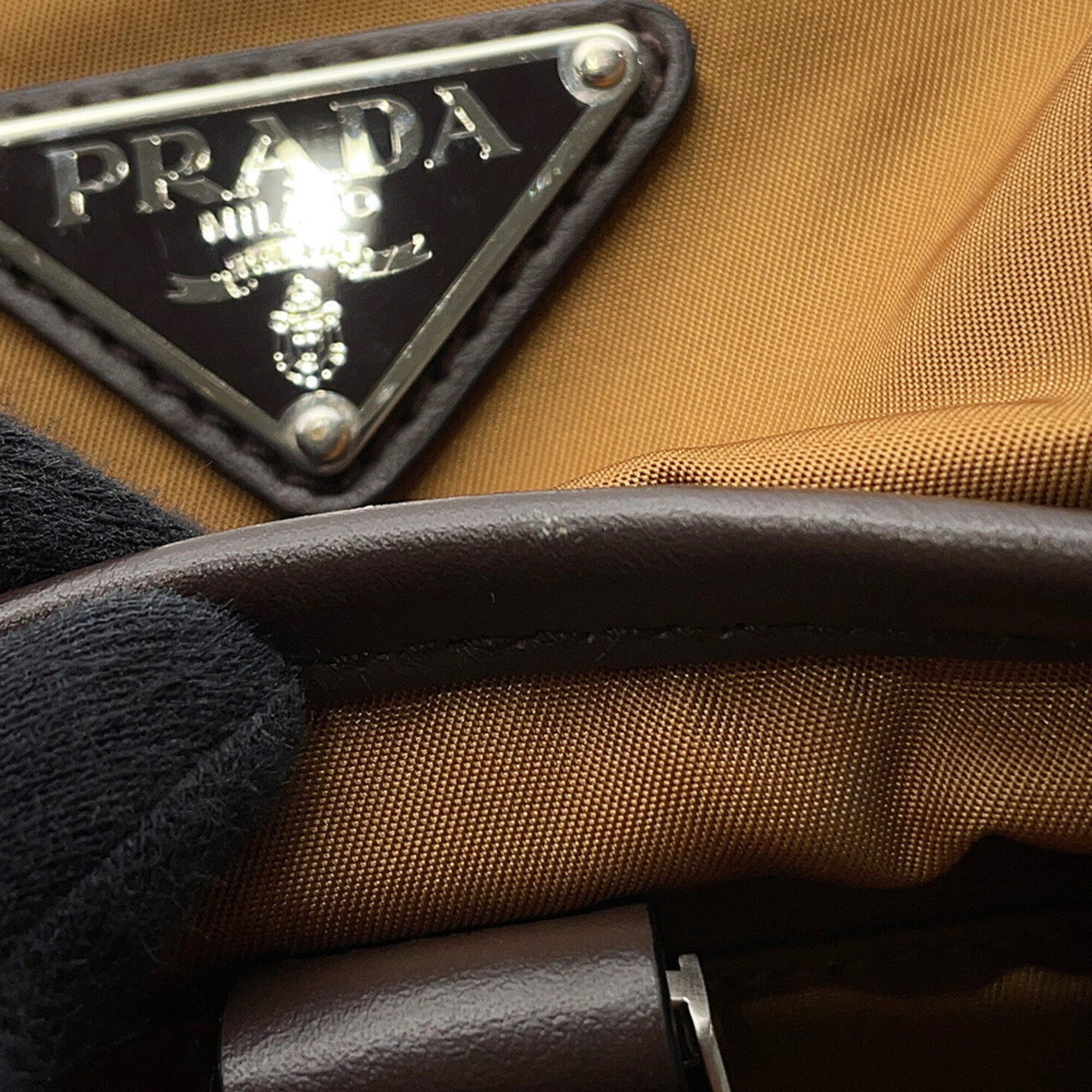Prada Brown Nylon Leather Backpack (Pre-Owned)