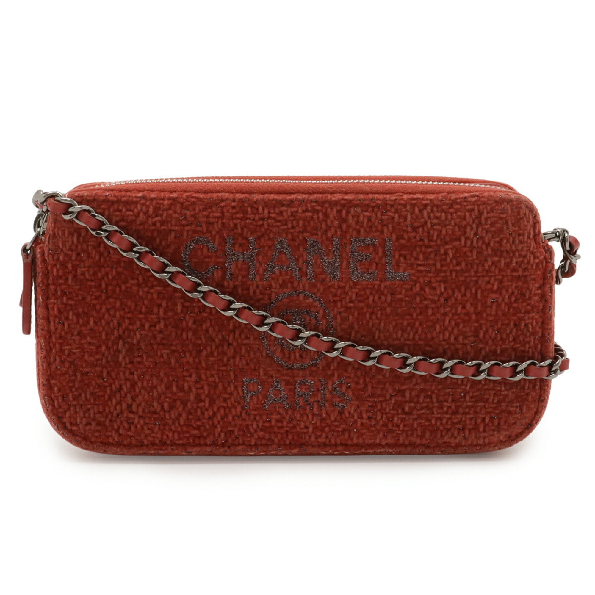 Chanel Pink Red Leather Pochette Shoulder Bag (Pre-Owned)