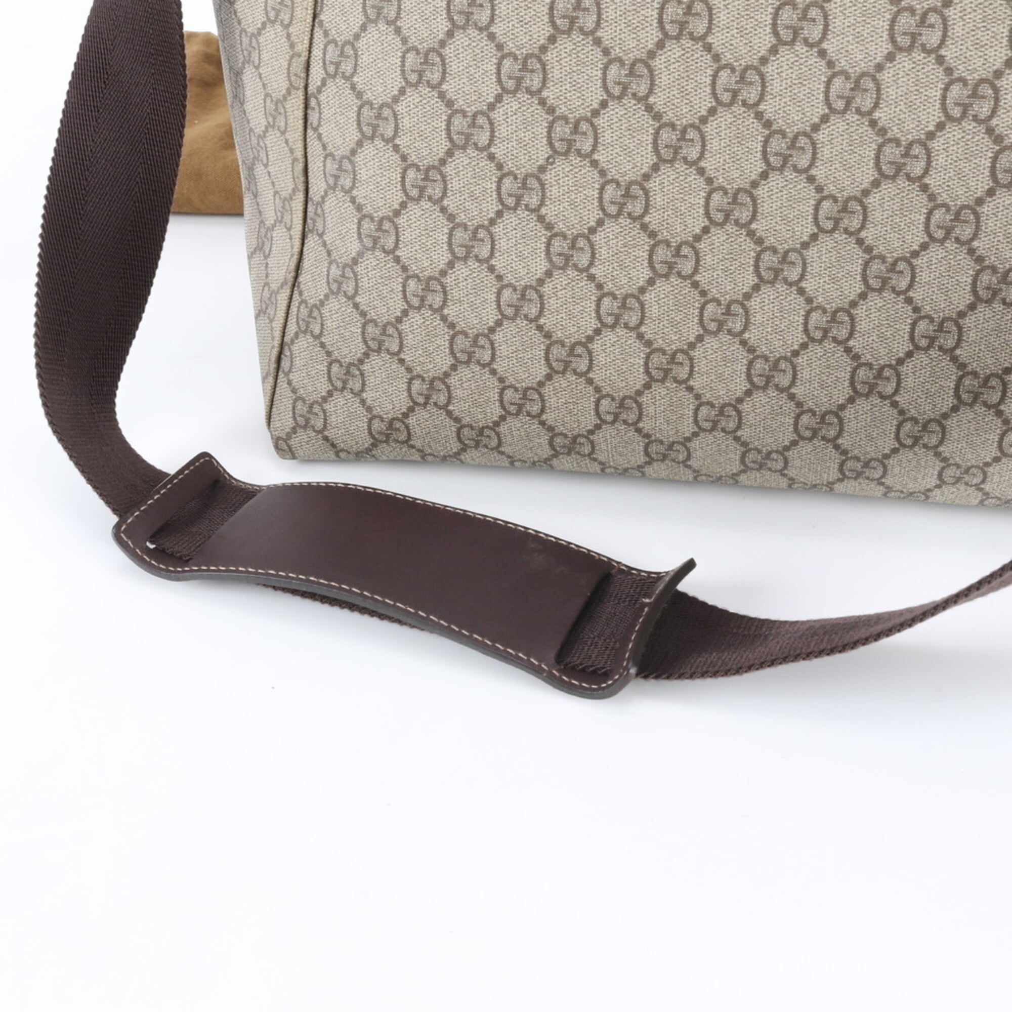 Gucci Brown Leather Coated Canvas Messenger Bag Shoulder Bag Tote Bag (Pre-Owned)