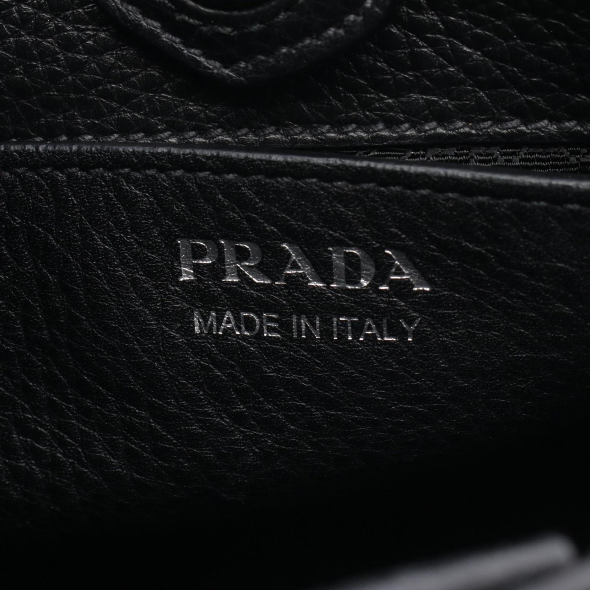 Prada Black Leather Canvas Handbag Shoulder Bag (Pre-Owned)