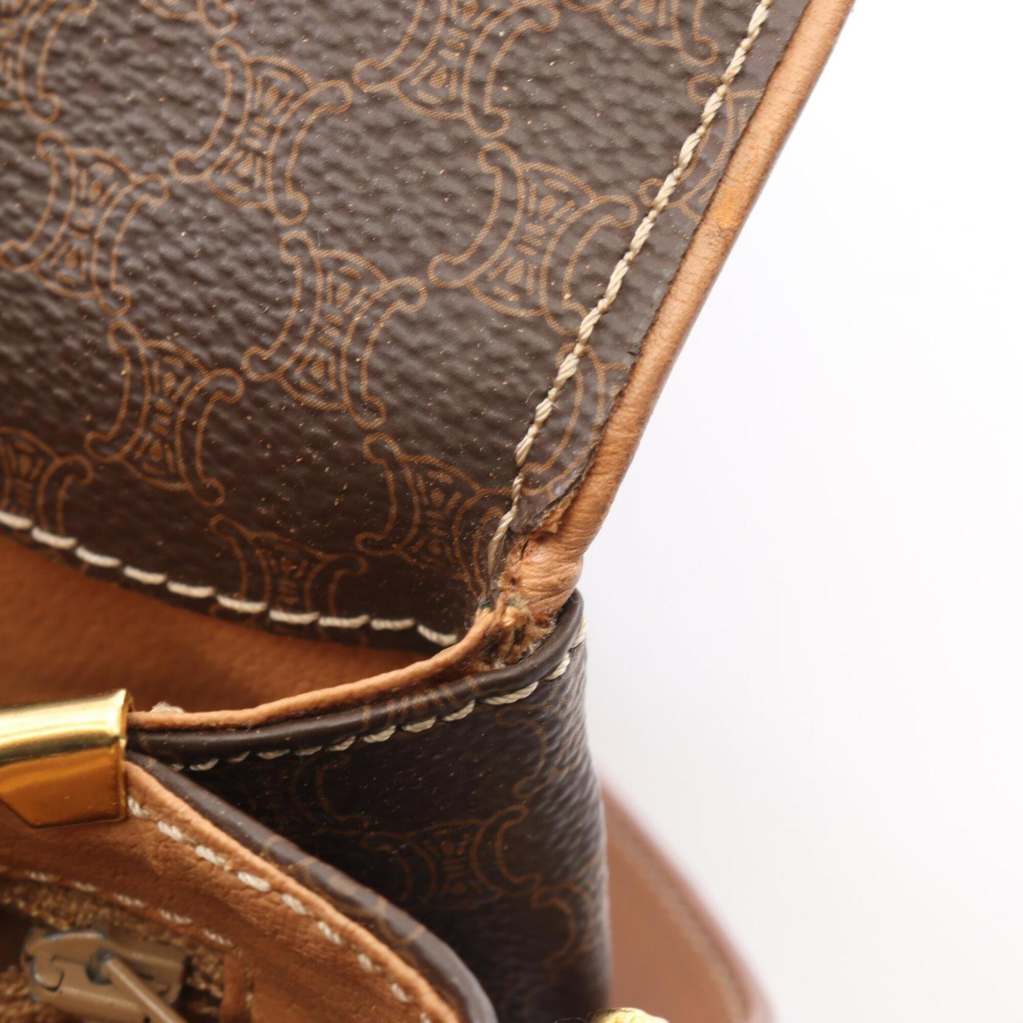 Celine Brown Coated Canvas Leather Handbag Shoulder Bag (Pre-Owned)