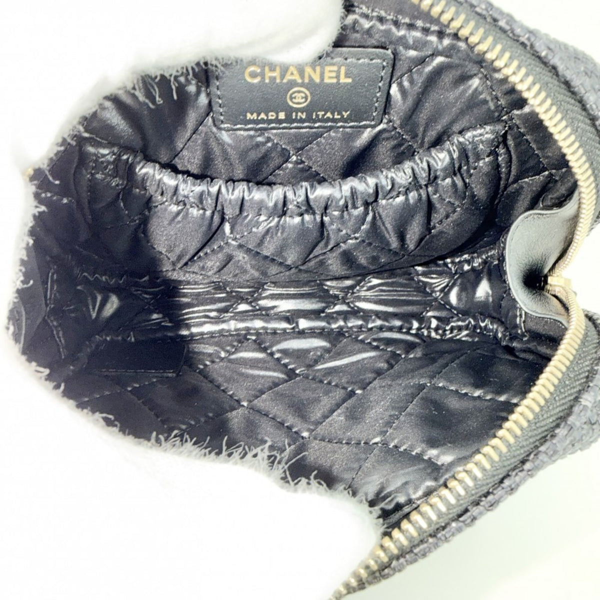 Chanel Black Raffia Leather Pouch (Pre-Owned)