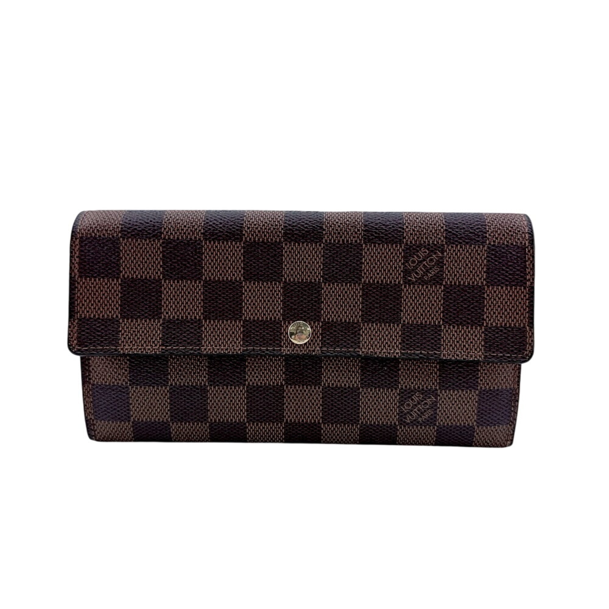 Louis Vuitton Brown Leather Long Wallet (Tri-Fold) (Pre-Owned)