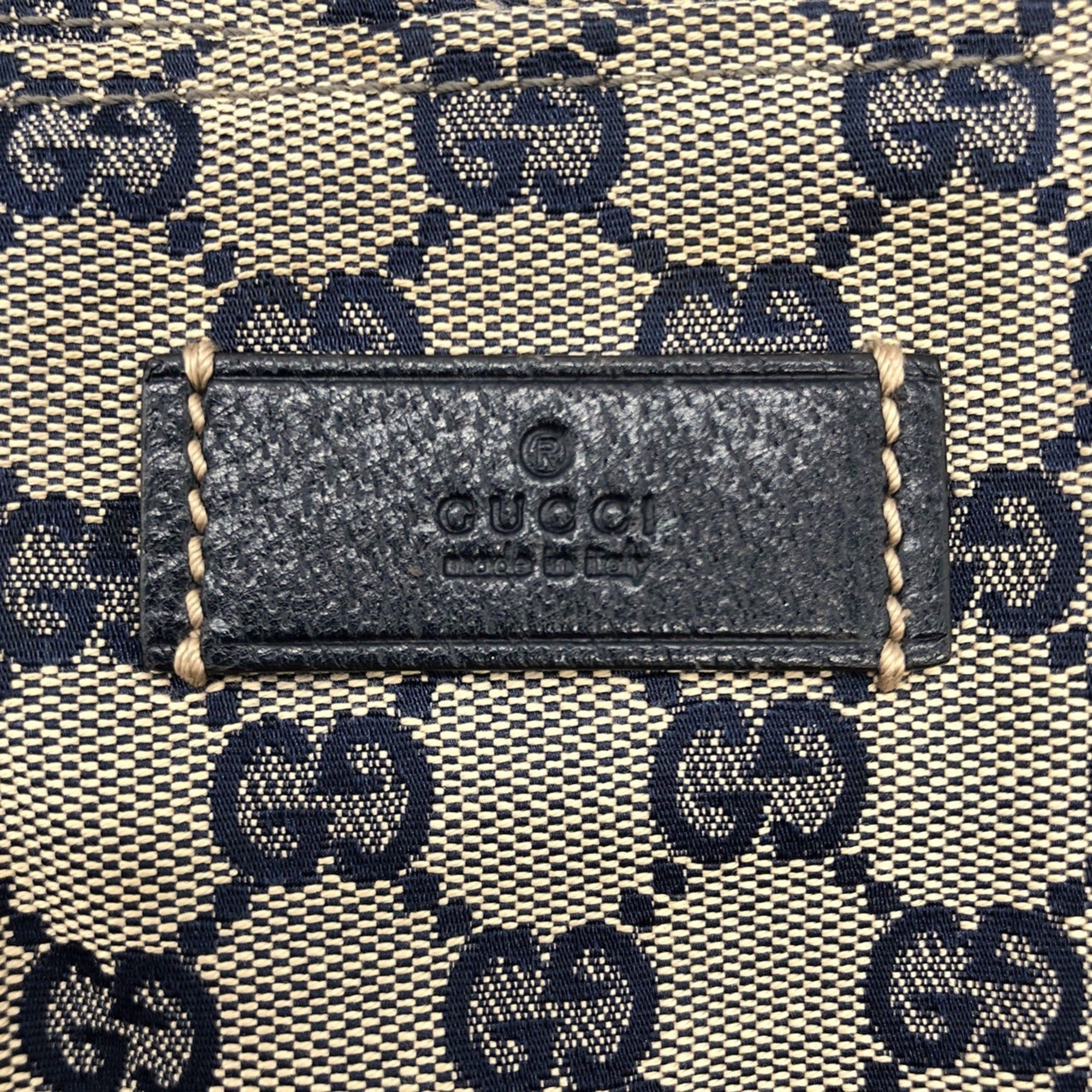 Gucci Gg Canvas Navy Gg Canvas Leather Tote Bag (Pre-Owned)