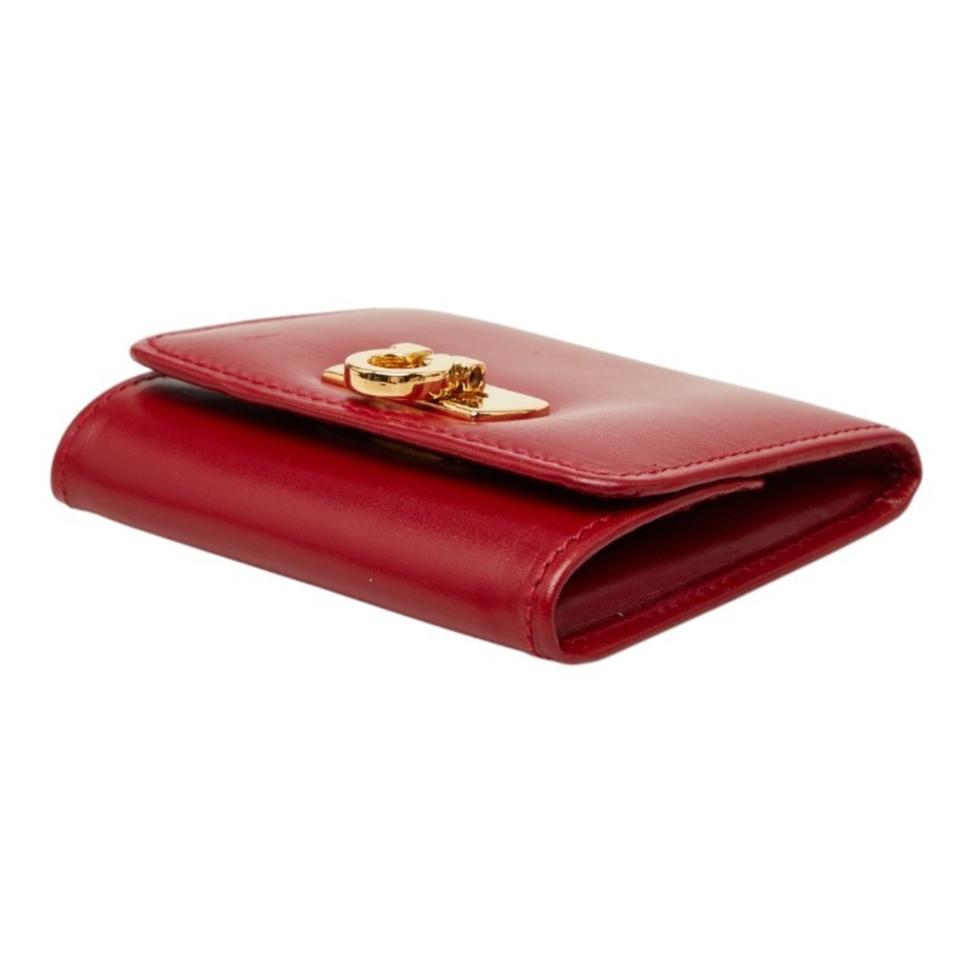 Salvatore Ferragamo Gold Red Color Leather Coin Purse/Coin Case (Pre-Owned)