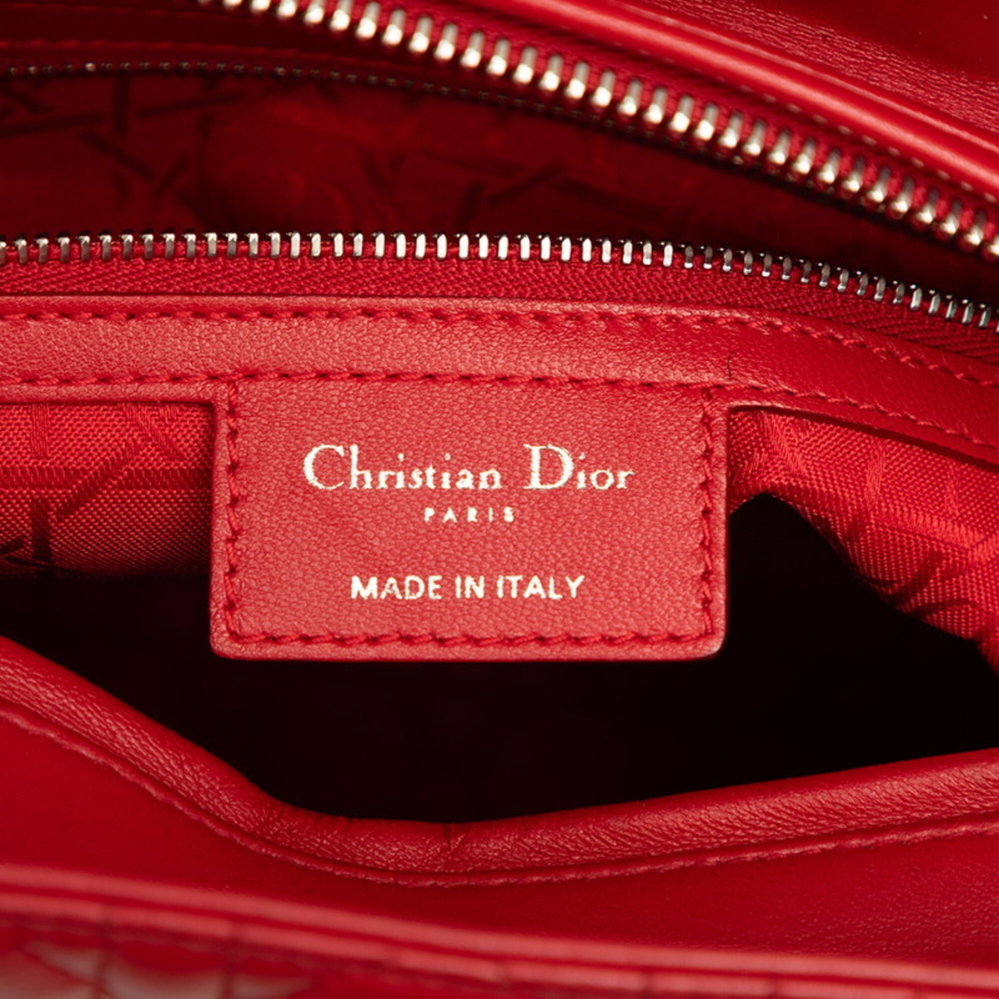 Christian Dior Lady Dior Red Color Leather Handbag Shoulder Bag (Pre-Owned)