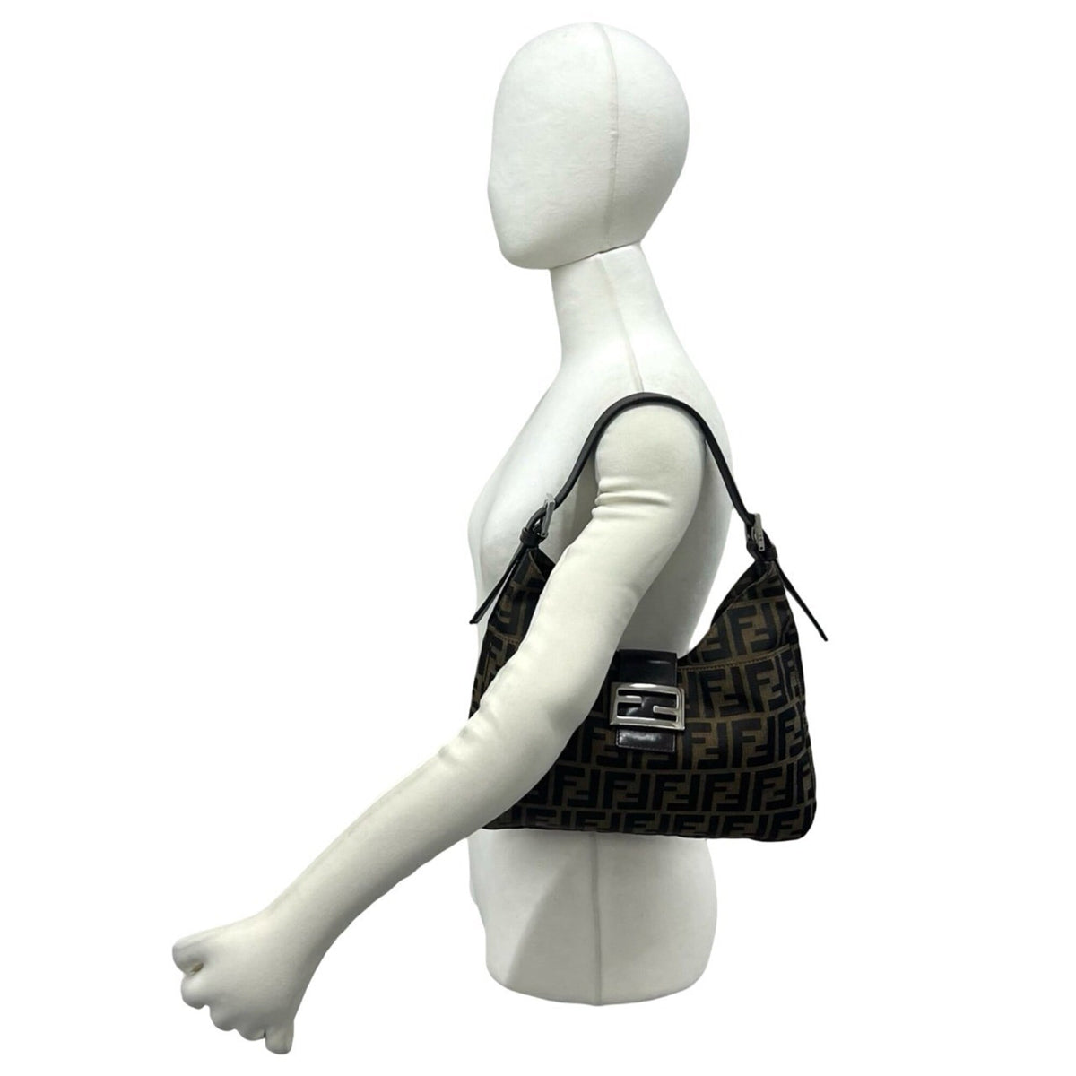 Fendi Black Brown Canvas Leather Shoulder Bag Tote Bag (Pre-Owned)