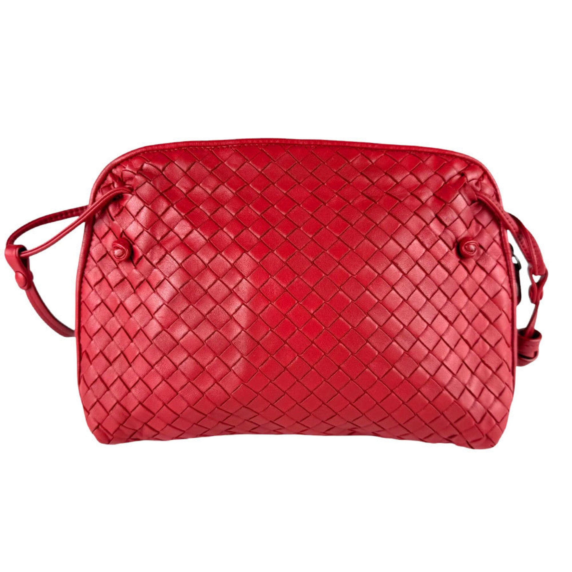 Bottega Veneta Dark Red Intrecciato Shoulder Bag (Pre-Owned)