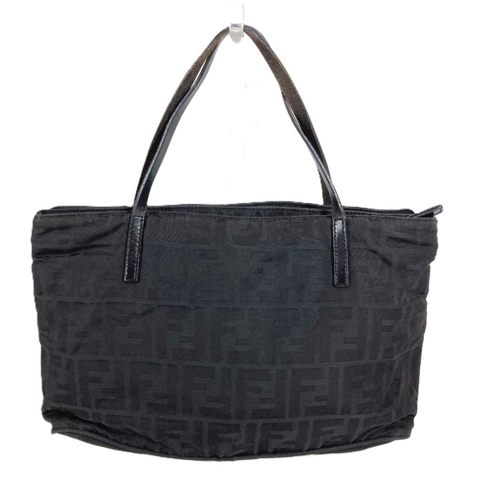 Fendi Black Leather Nylon Handbag Tote Bag (Pre-Owned)