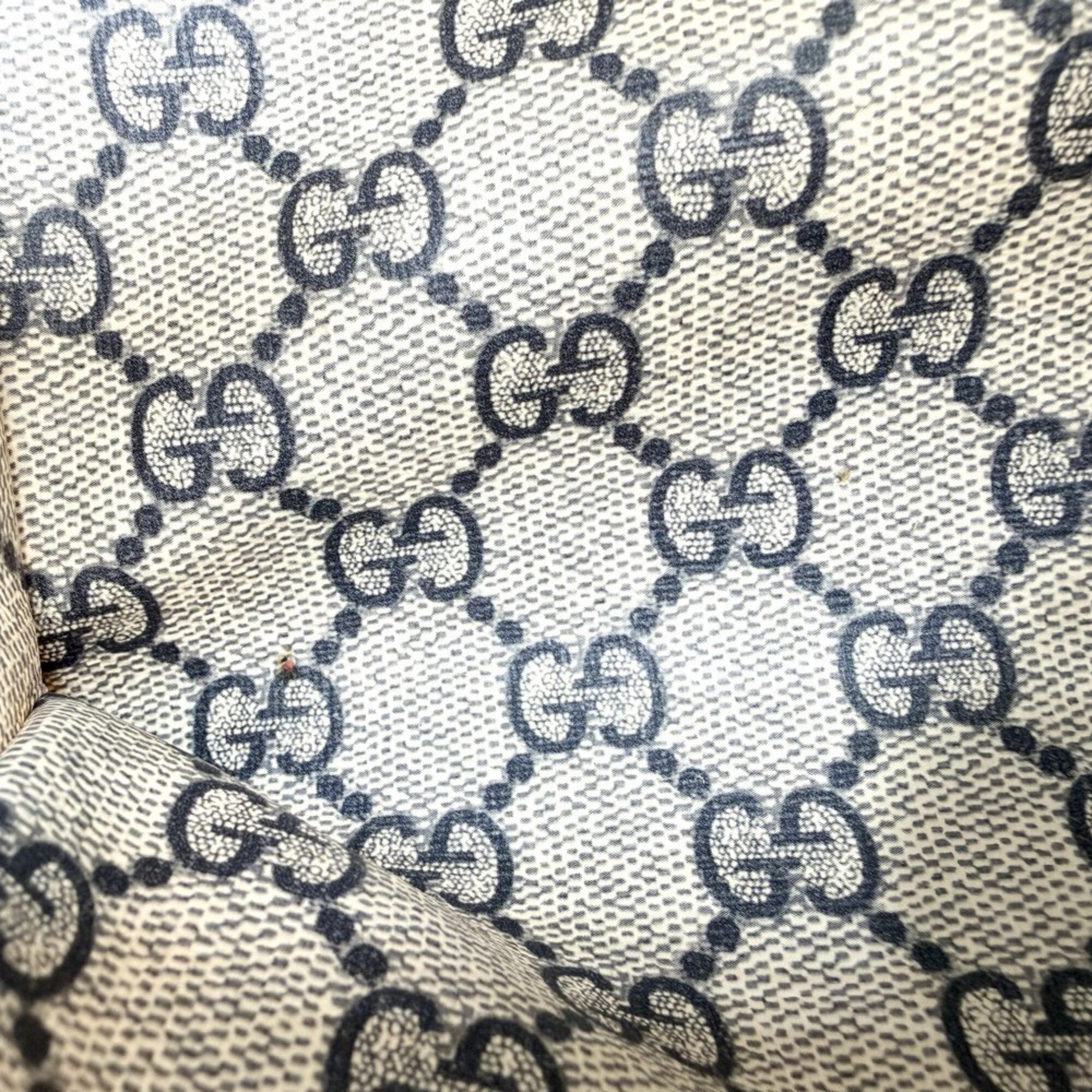 Gucci Beige Navy Cotton Canvas Leather Handbag Shoulder Bag (Pre-Owned)