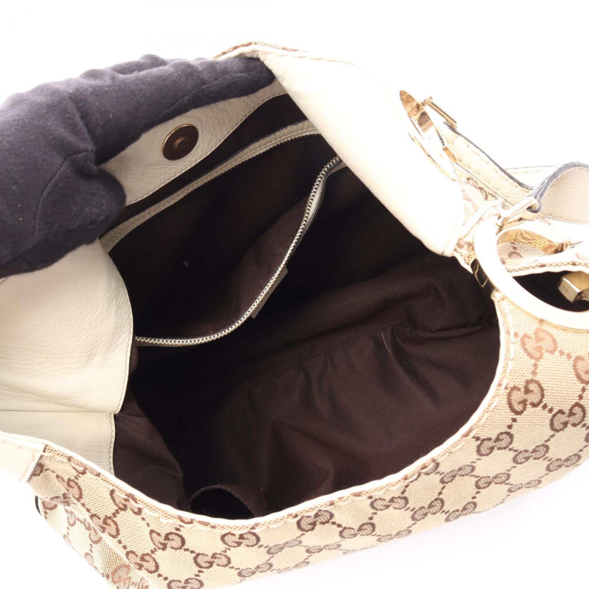Gucci Beige Ivory Canvas Leather Shoulder Bag (Pre-Owned)