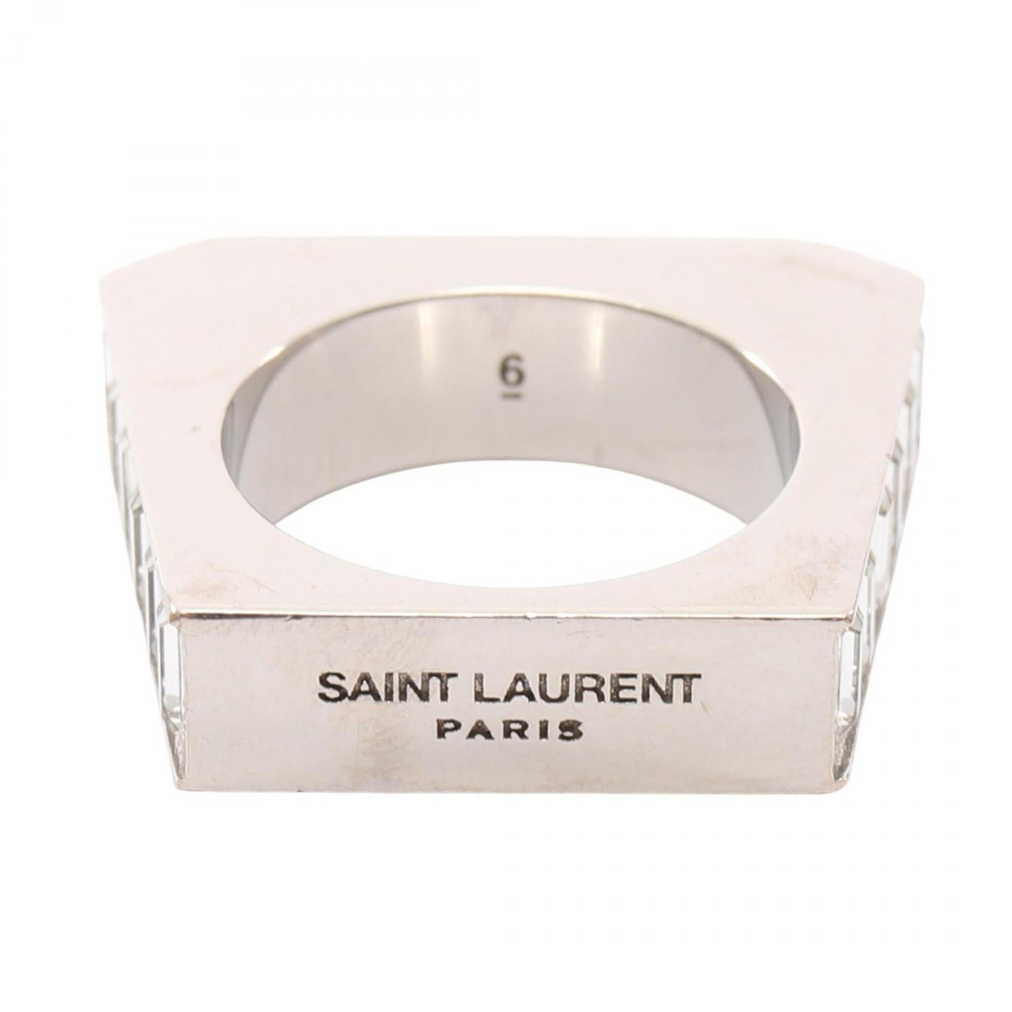 Yves Saint Laurent Silver Clear Rhinestone Stainless Steel Band Ring (Pre-Owned)