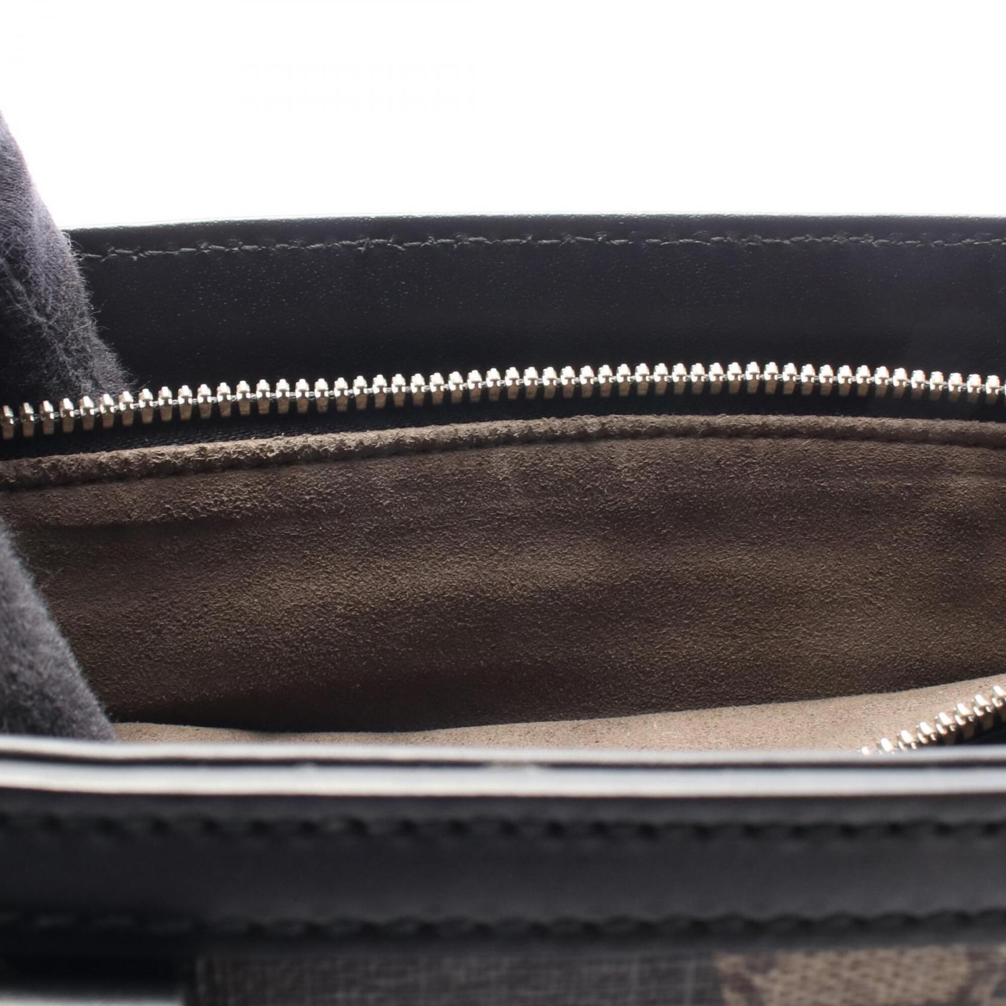 Gucci Beige Black Brown Coated Canvas Leather Handbag Tote Bag (Pre-Owned)