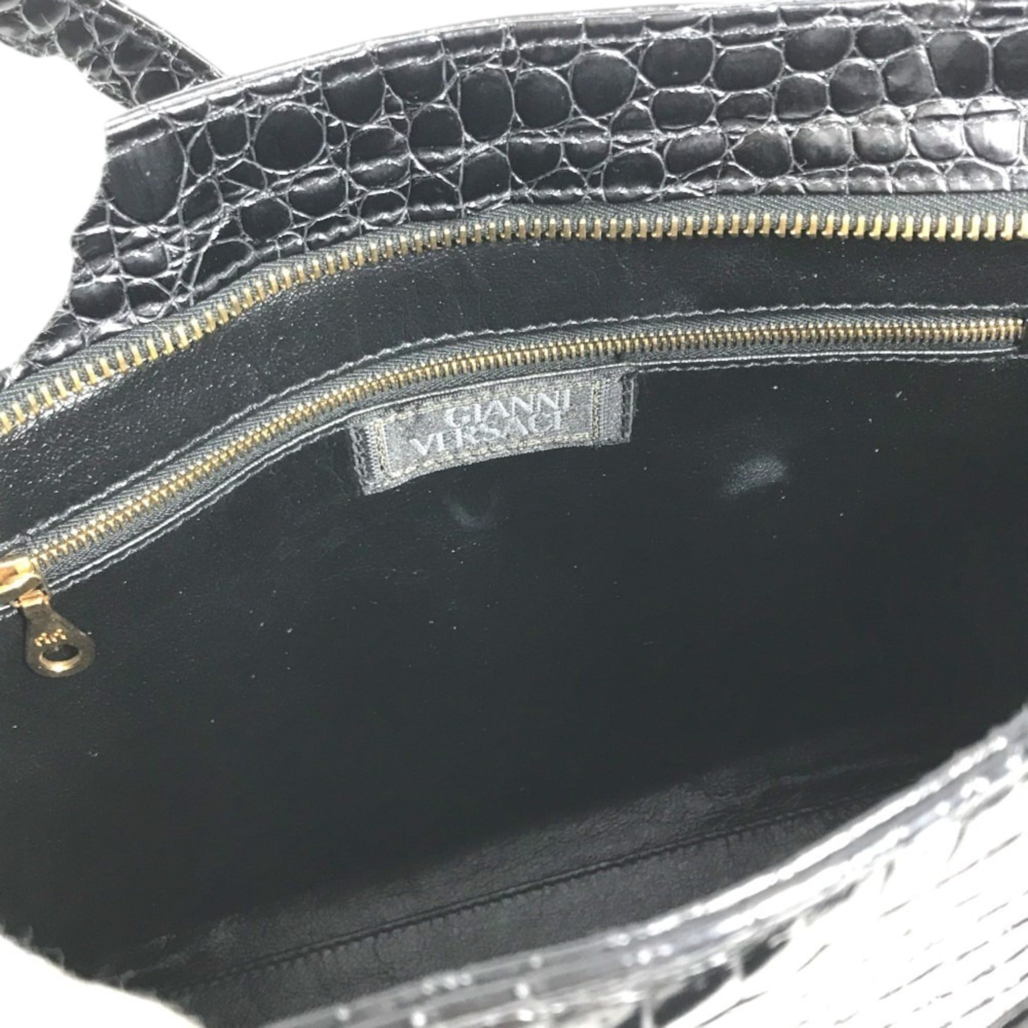 Versace Black Leather Shoulder Bag Tote Bag (Pre-Owned)