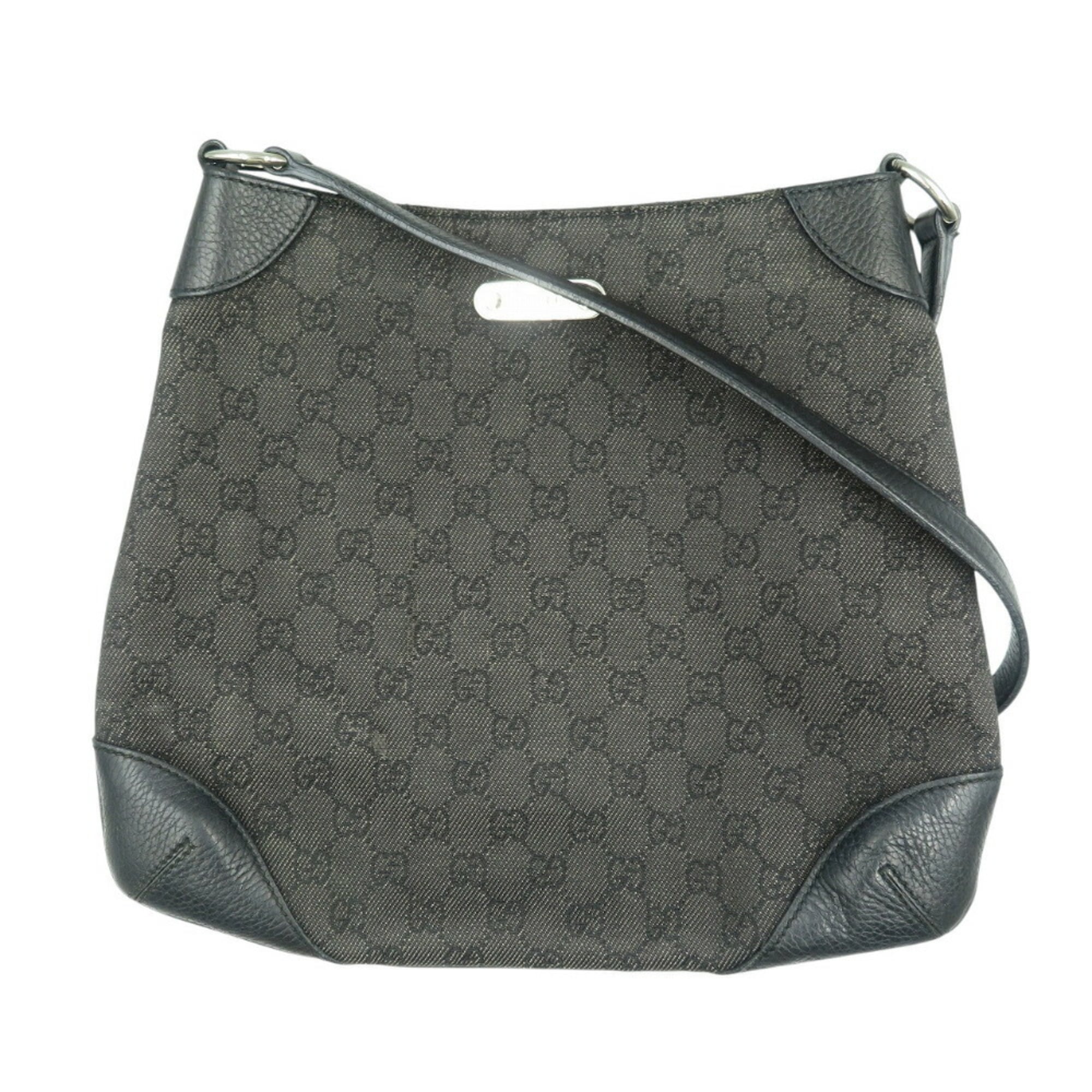 Gucci Black Gg Canvas Leather Shoulder Bag (Pre-Owned)