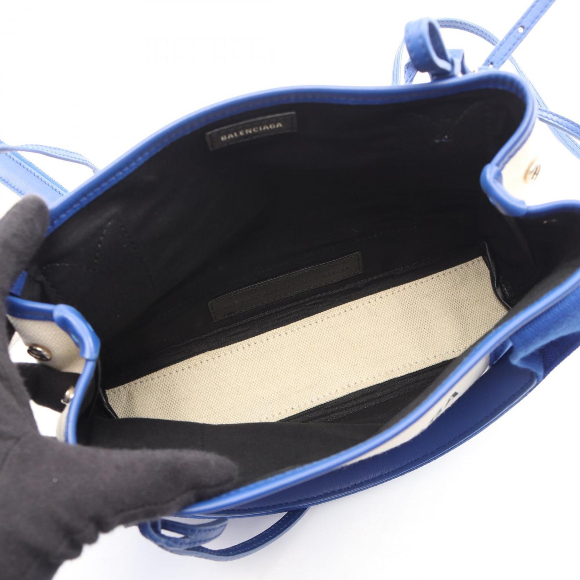 Balenciaga Blue Ivory Canvas Leather Handbag Pouch (Pre-Owned)