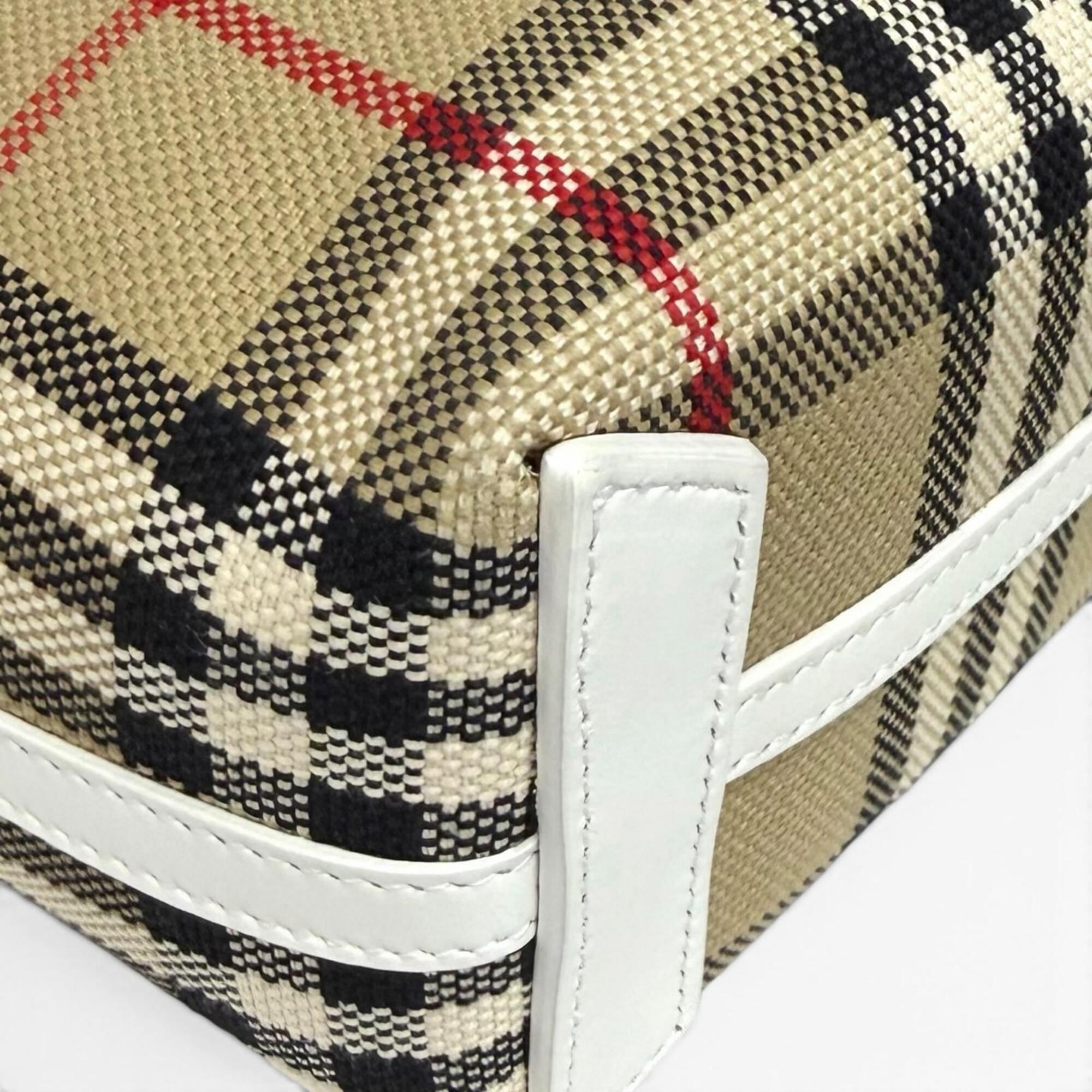 Burberry Beige White Canvas Leather Shoulder Bag (Pre-Owned)