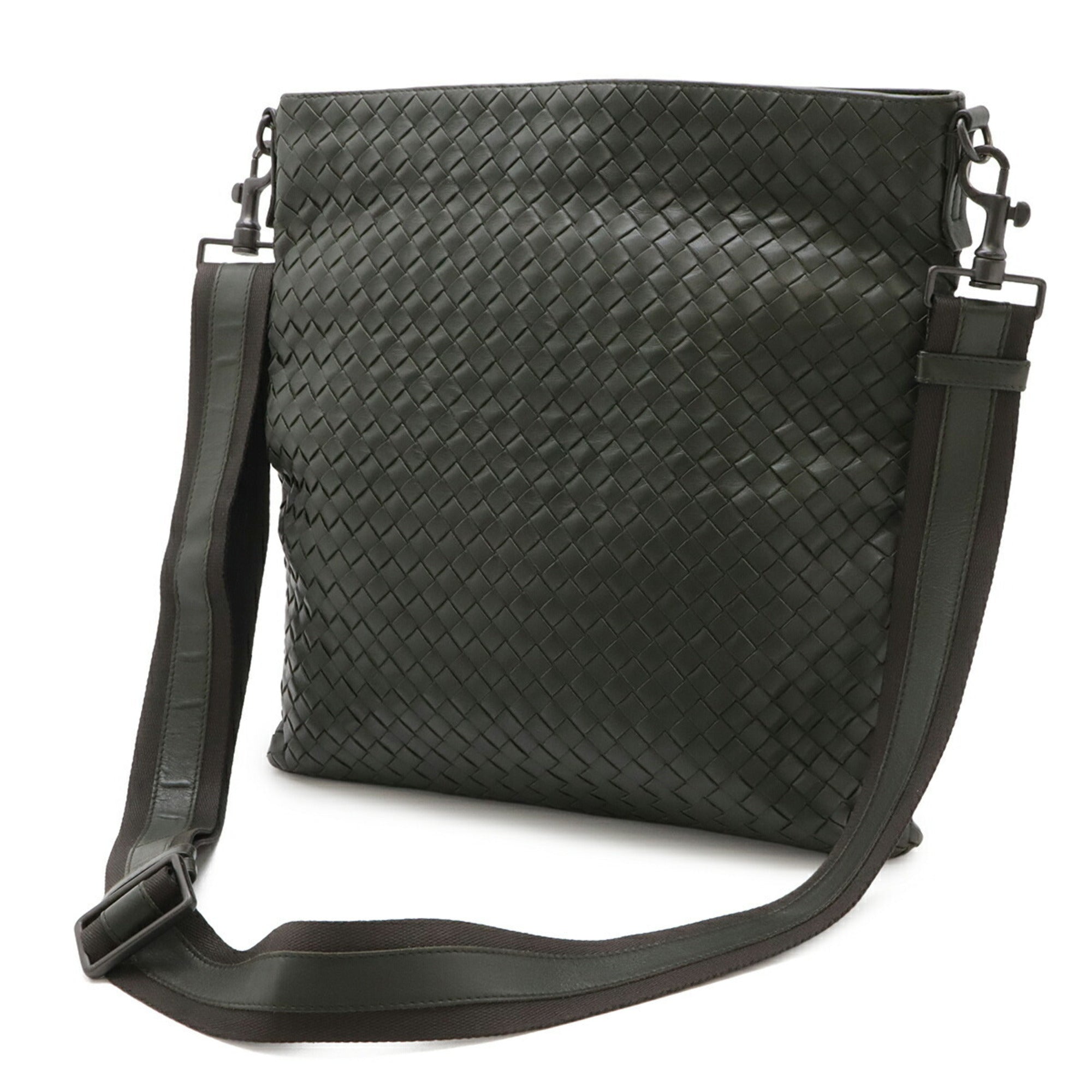 Bottega Veneta Intrecciato Khaki Leather Shoulder Bag (Pre-Owned)