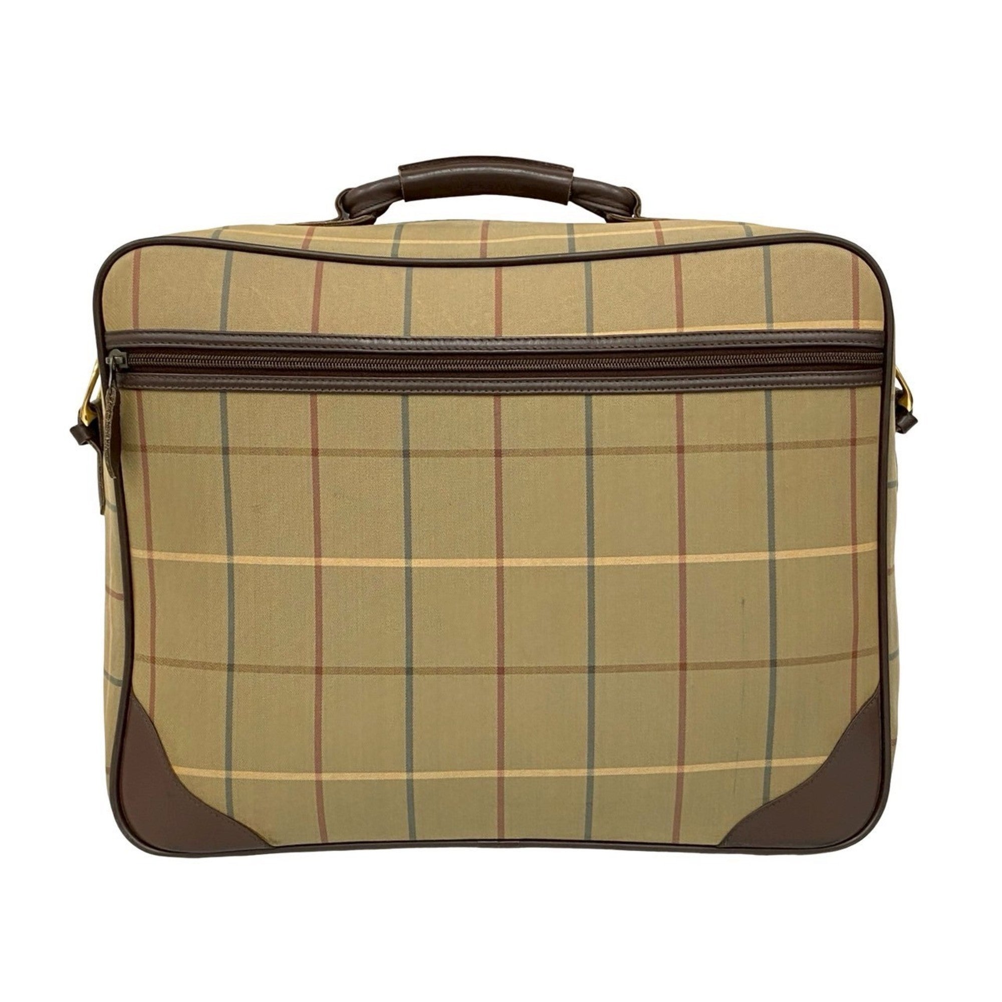 Burberry Brown Khaki Canvas Leather Boston Bag Handbag Shoulder Bag (Pre-Owned)