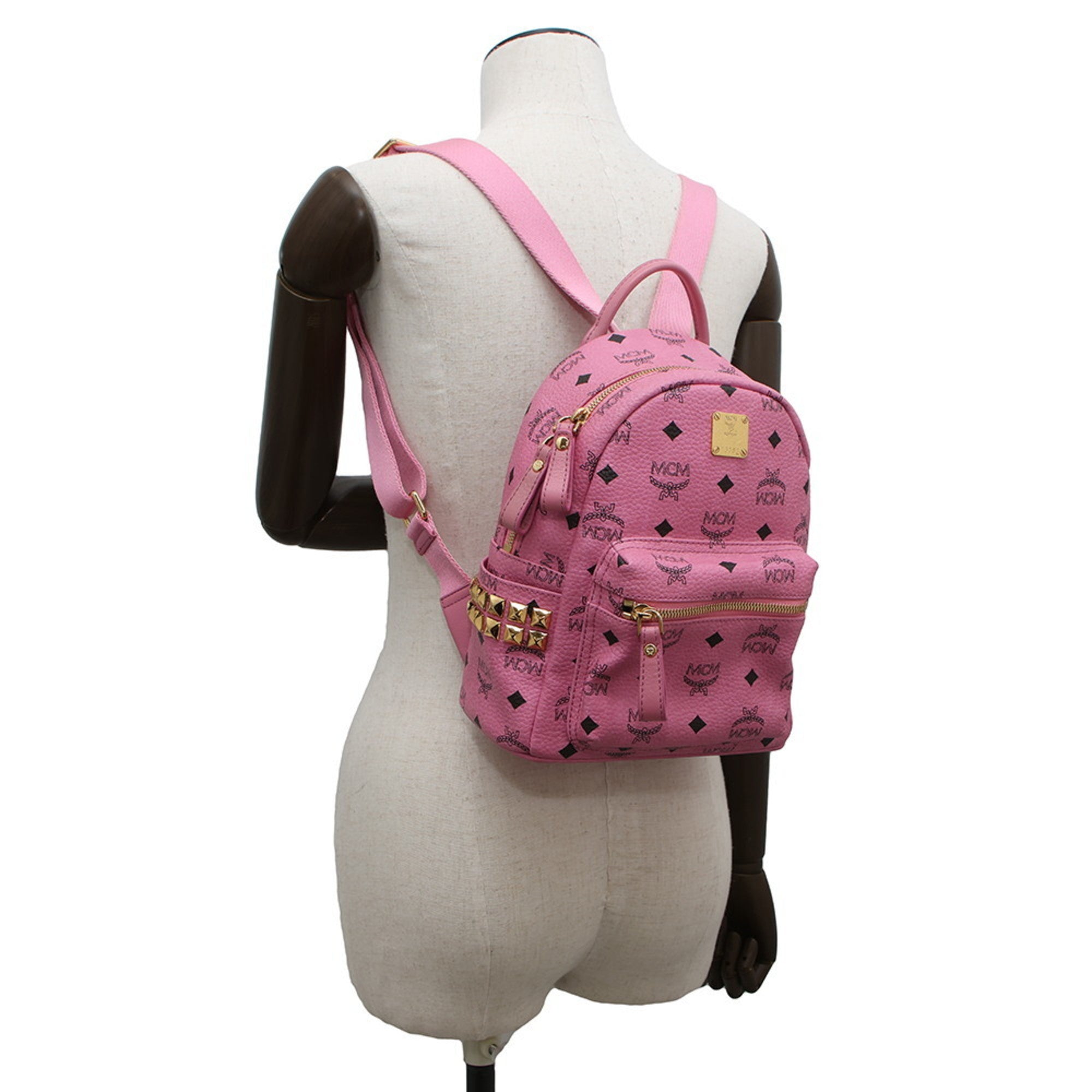 Mcm Pink Leather Canvas Backpack (Pre-Owned)