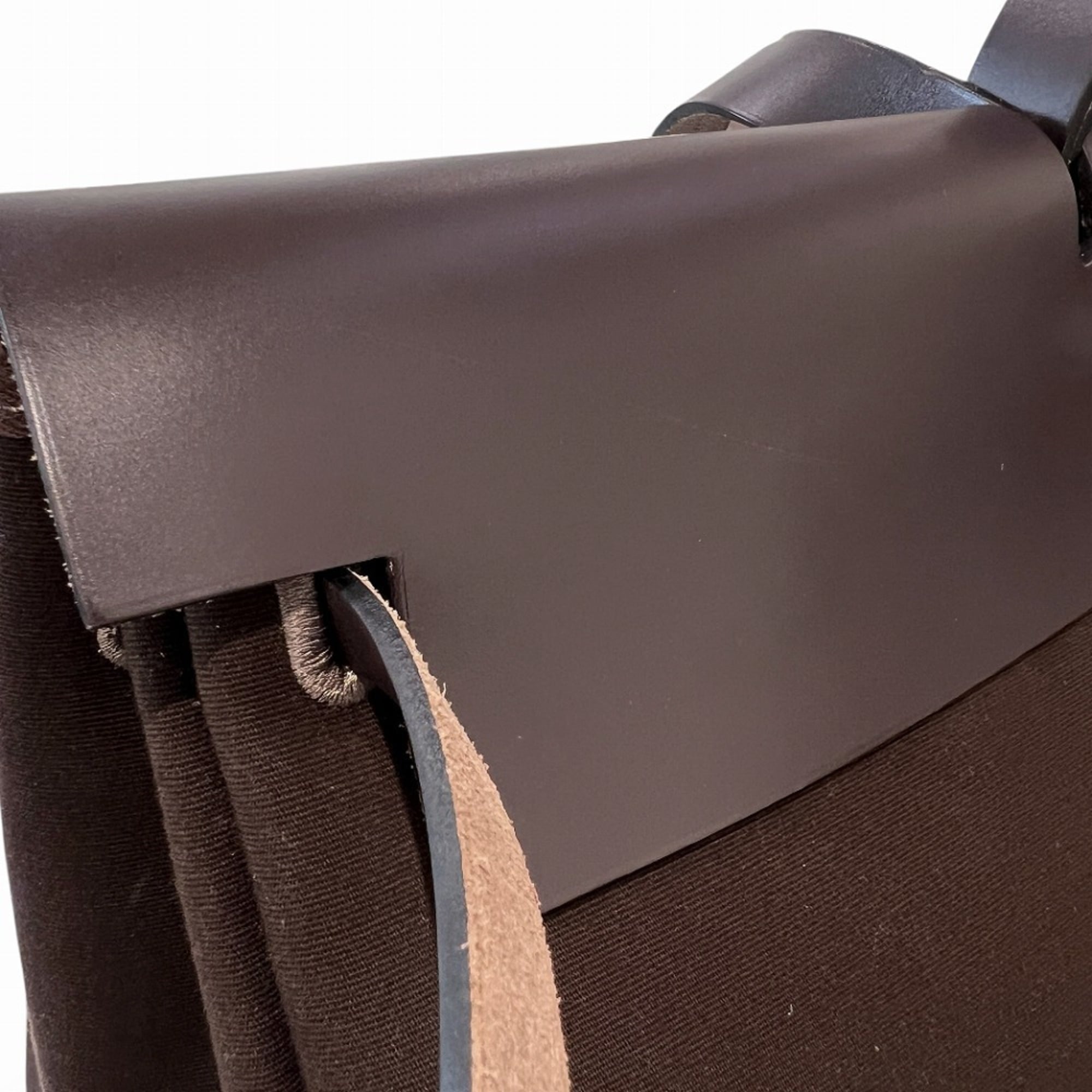 Hermes Brown Canvas Leather Pouch Tote Bag (Pre-Owned)