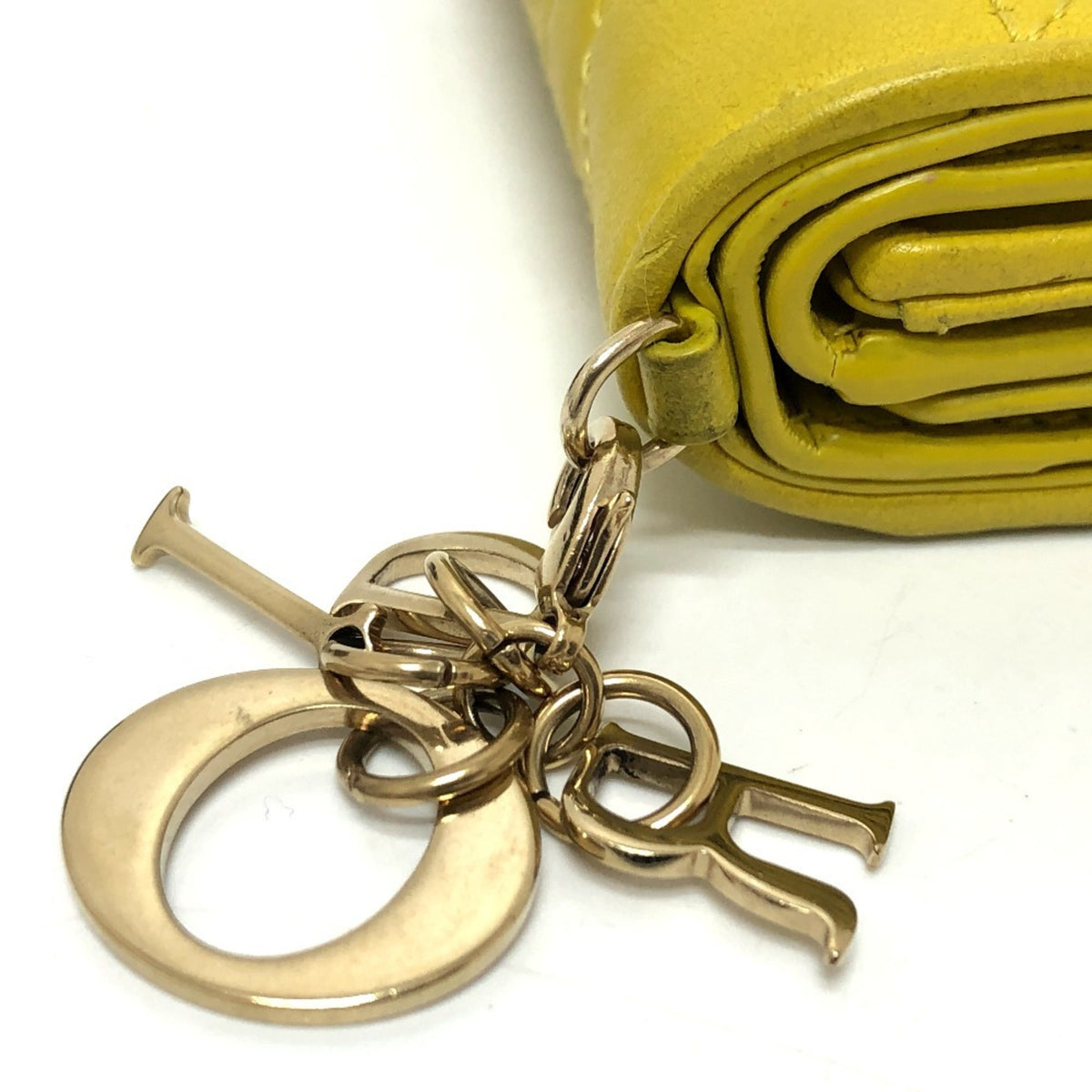 Christian Dior Lady Dior Yellow Leather Wallet (Tri-Fold) (Pre-Owned)