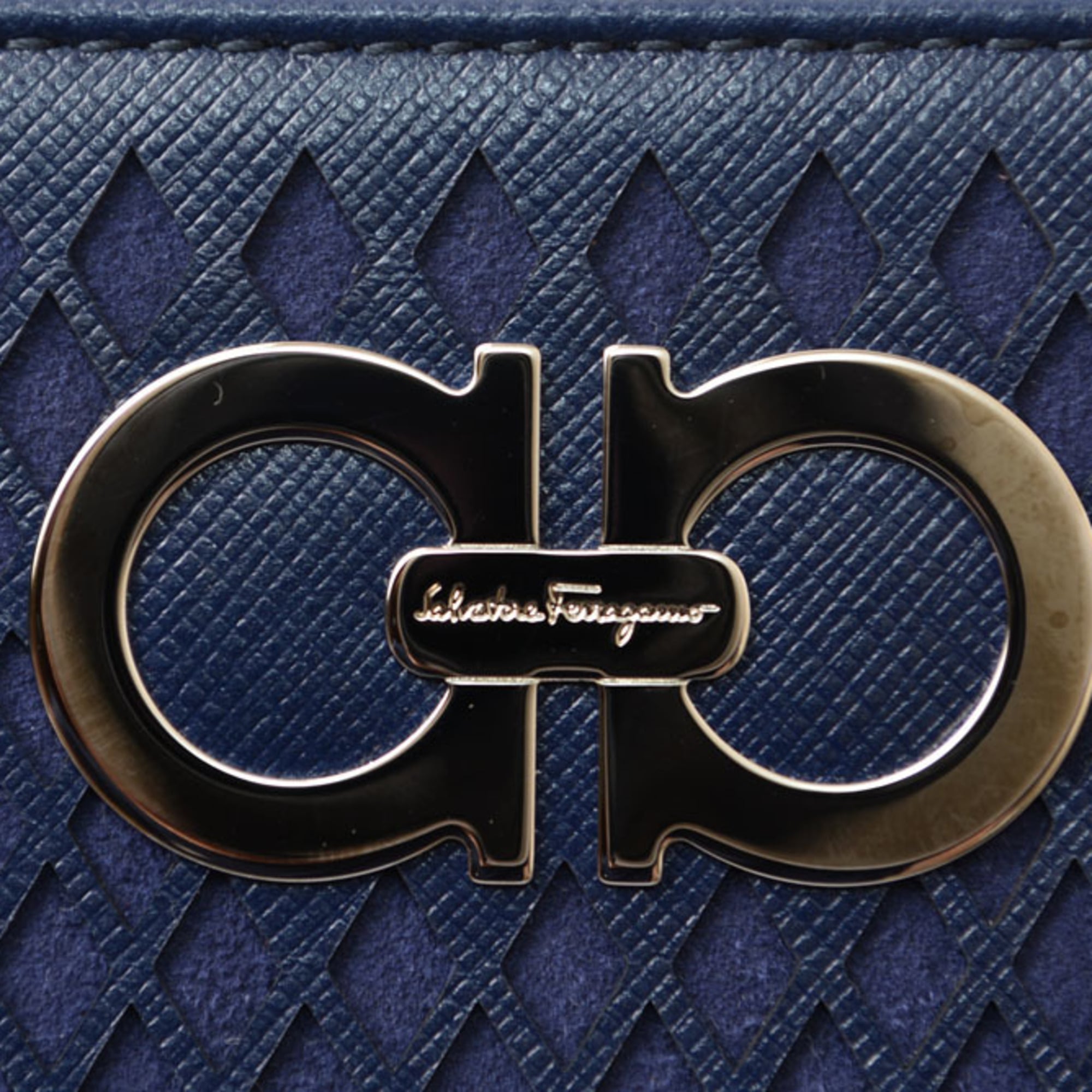 Salvatore Ferragamo Navy Leather Clutch Bag Pouch (Pre-Owned)