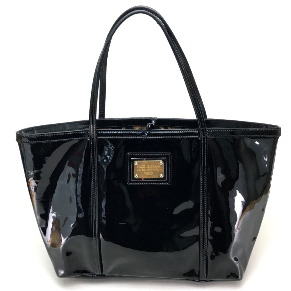 Dolce & Gabbana Black Patent Leather Shoulder Bag Tote Bag (Pre-Owned)