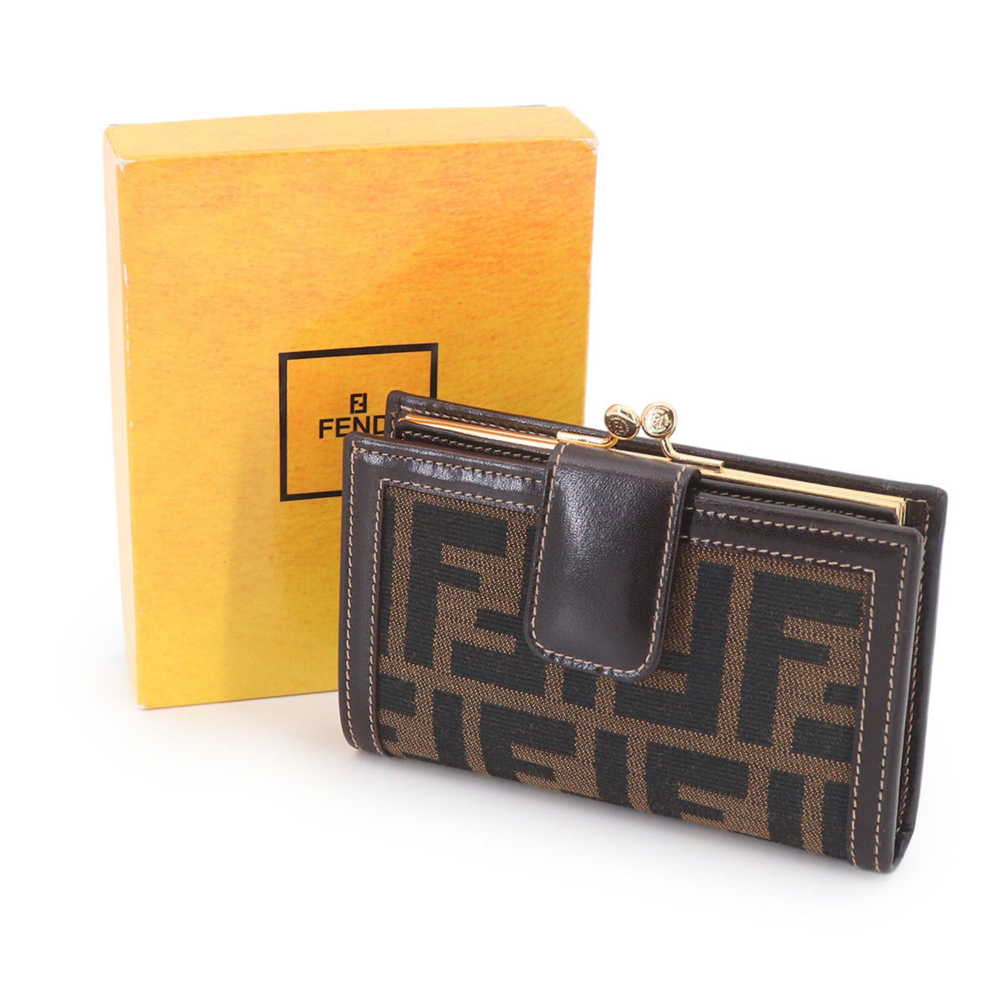 Fendi Black Brown Canvas Leather Wallet (Bi-Fold) (Pre-Owned)