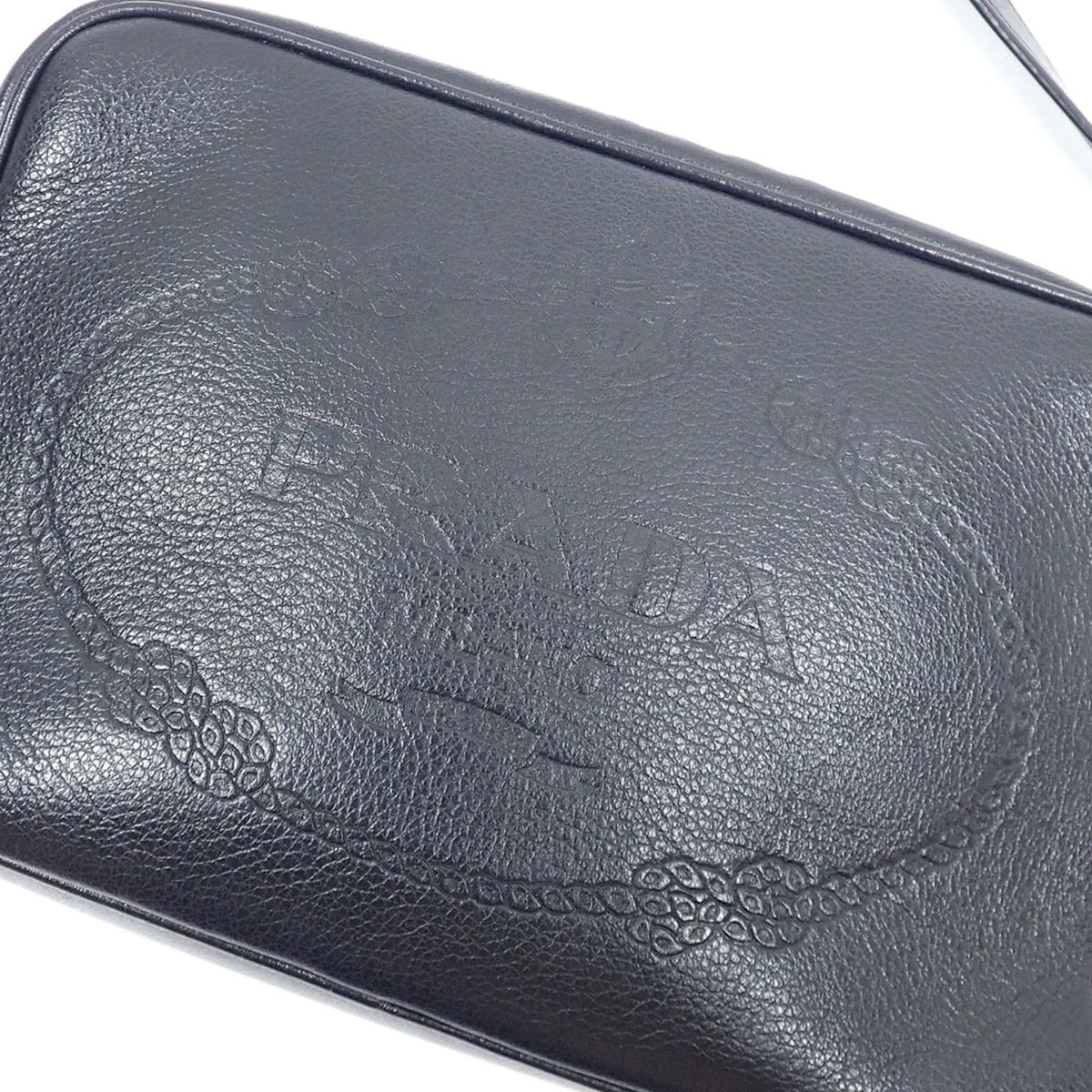 Prada Black Gray Leather Shoulder Bag (Pre-Owned)