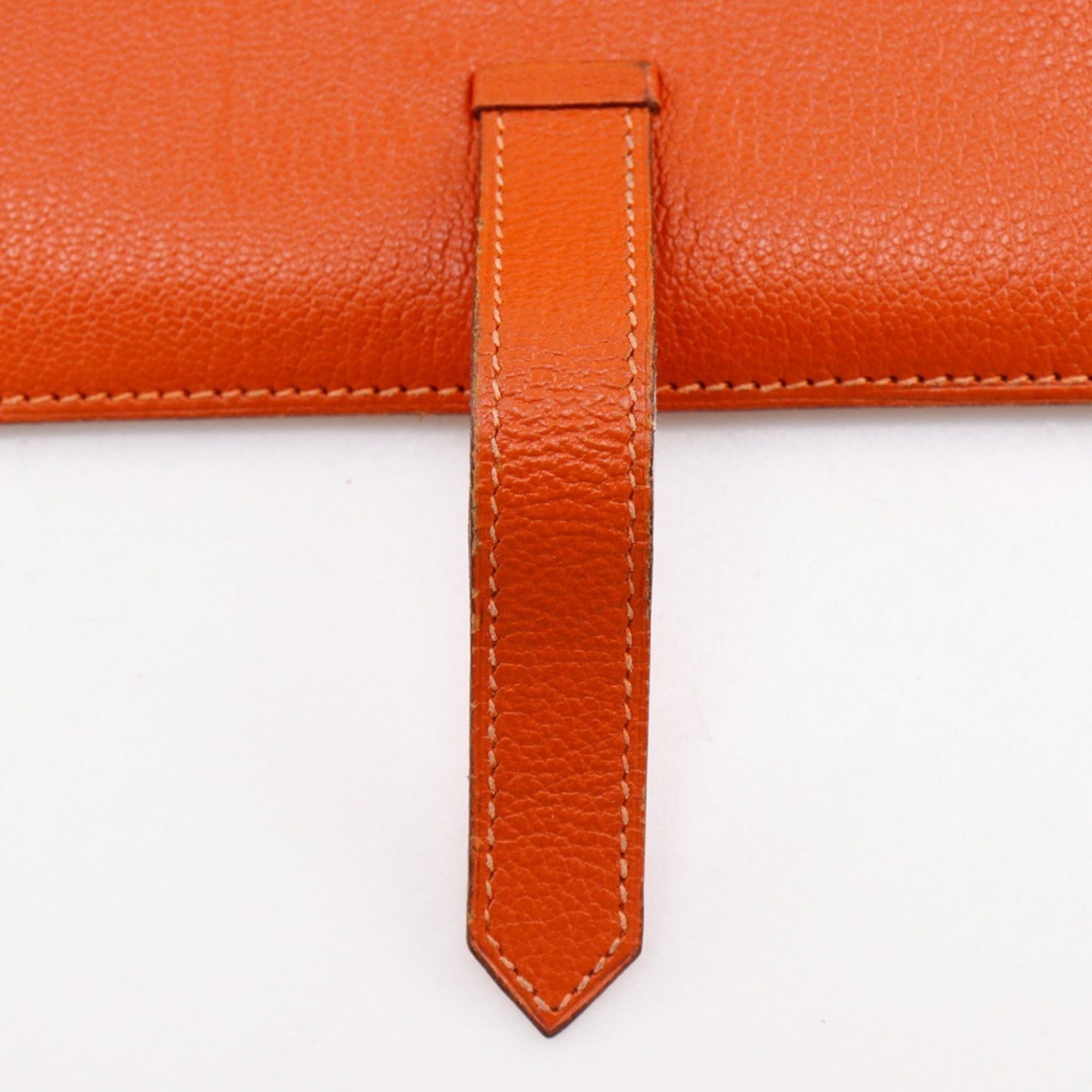 Hermes Orange Chevre Leather Long Wallet (Bi-Fold) (Pre-Owned)