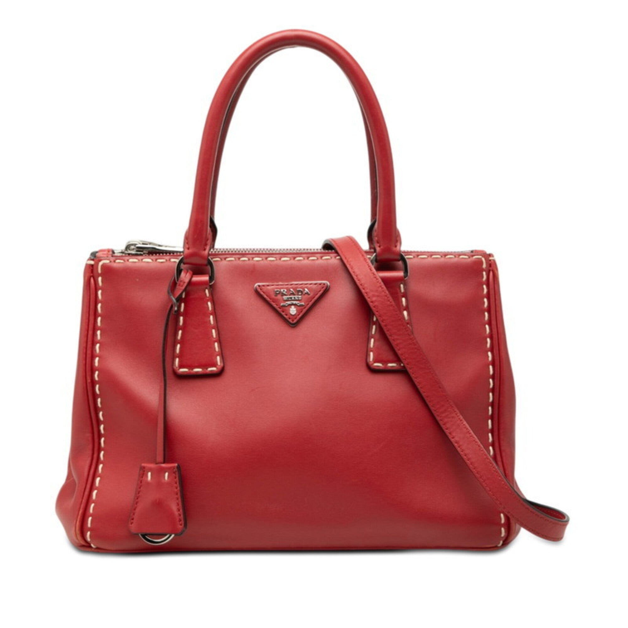Prada Red Color Leather Handbag Shoulder Bag (Pre-Owned)