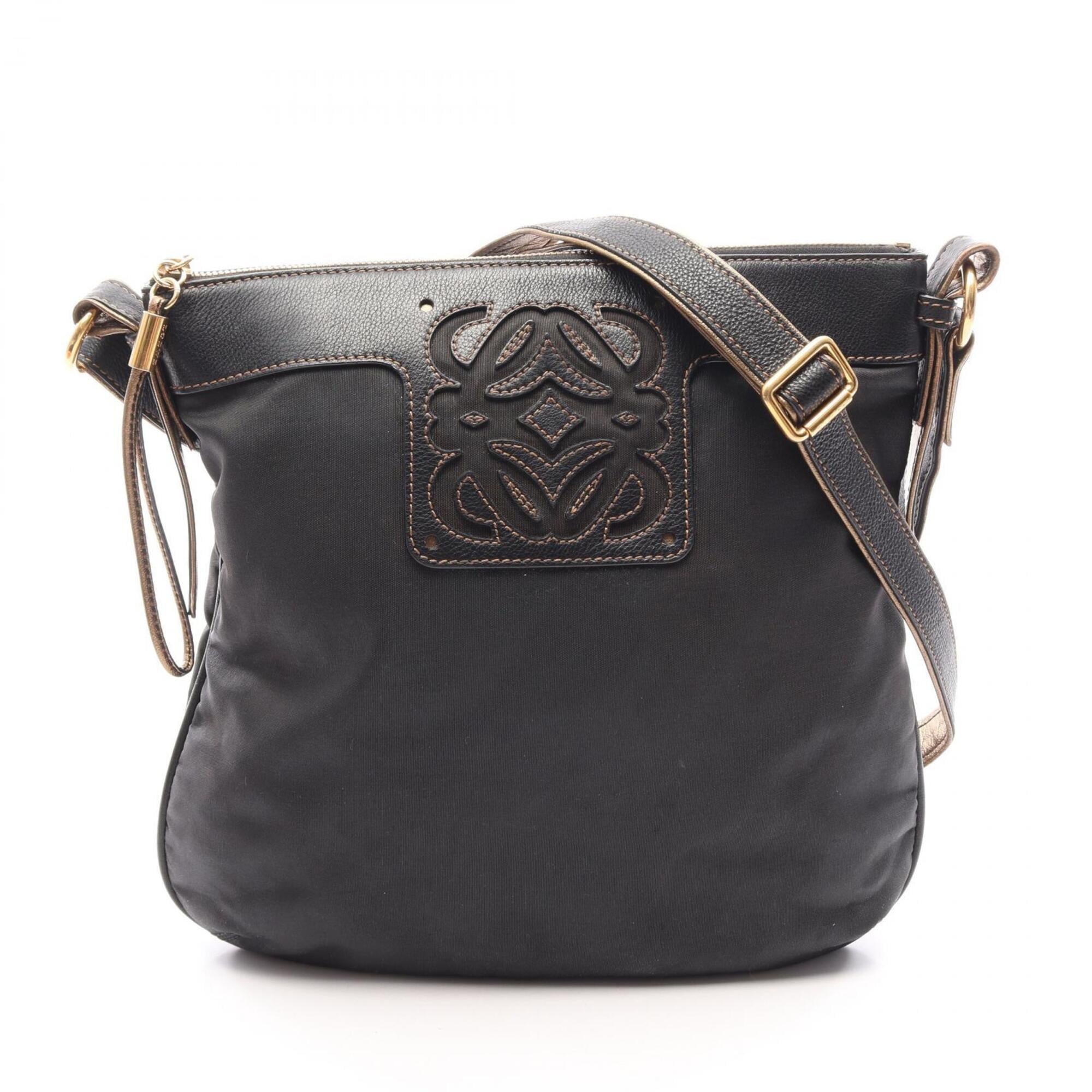 Loewe Black Nylon Leather Handbag Shoulder Bag (Pre-Owned)