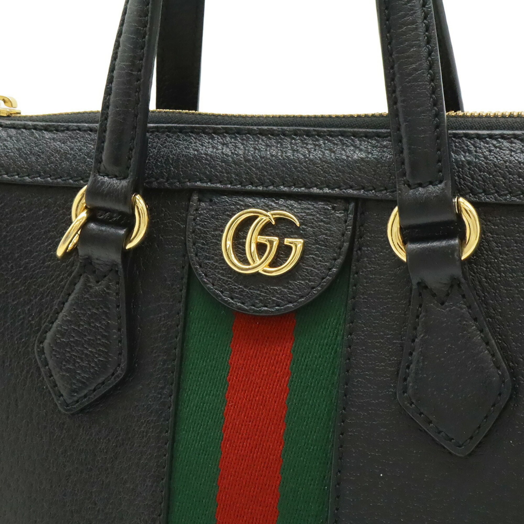 Gucci Black Green Red Color Leather Handbag Tote Bag (Pre-Owned)