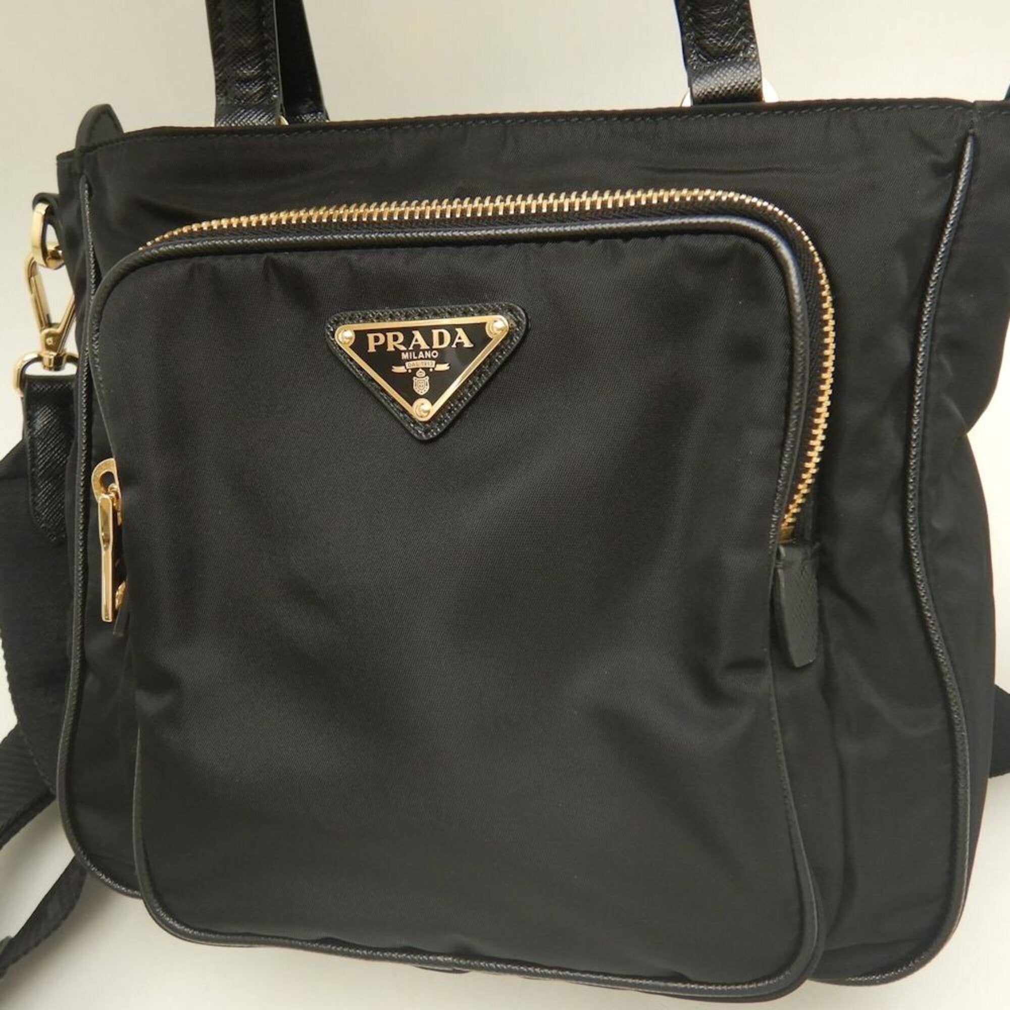 Prada Black Nylon Leather Handbag (Pre-Owned)