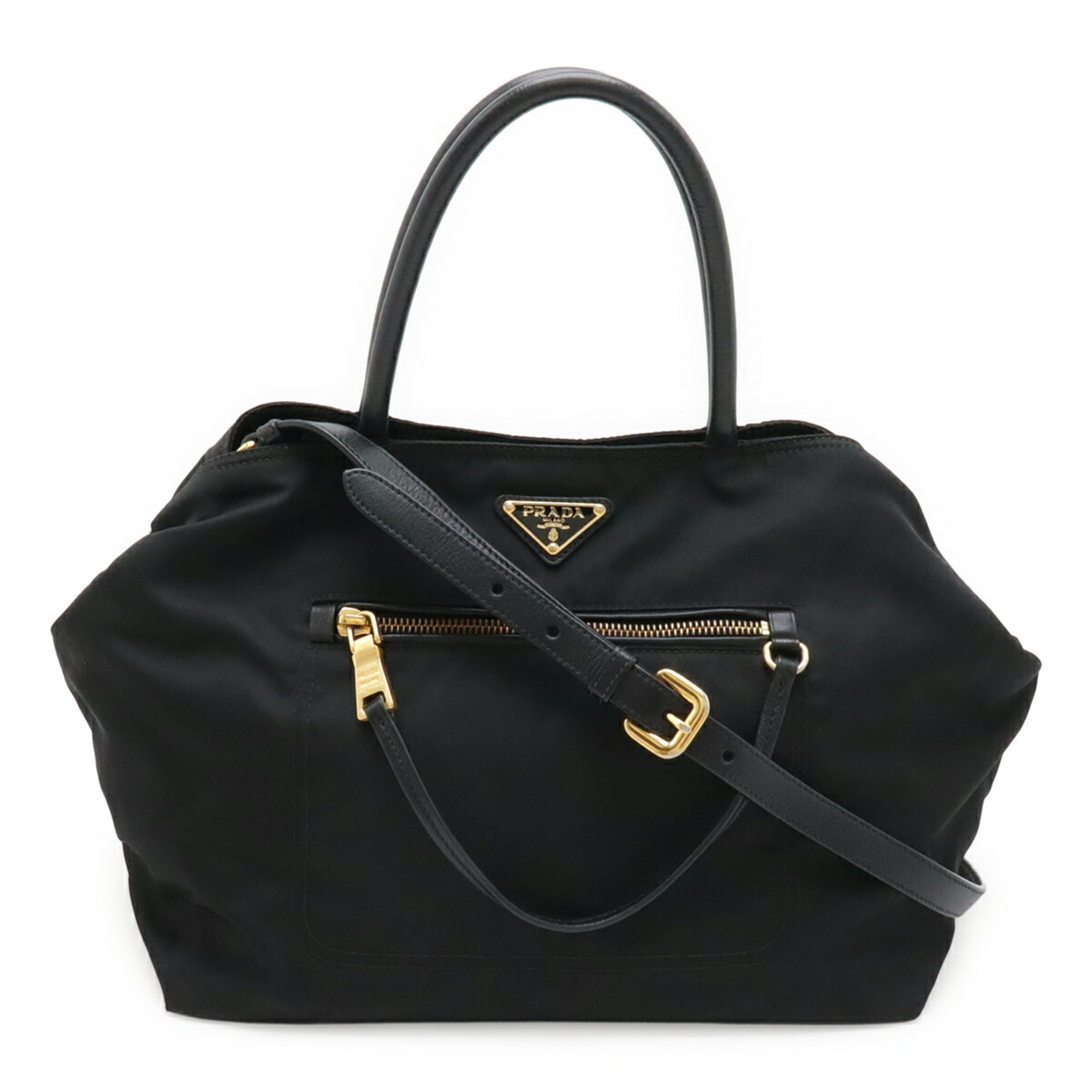 Prada Black Nero Nylon Leather Handbag Shoulder Bag Tote Bag (Pre-Owned)