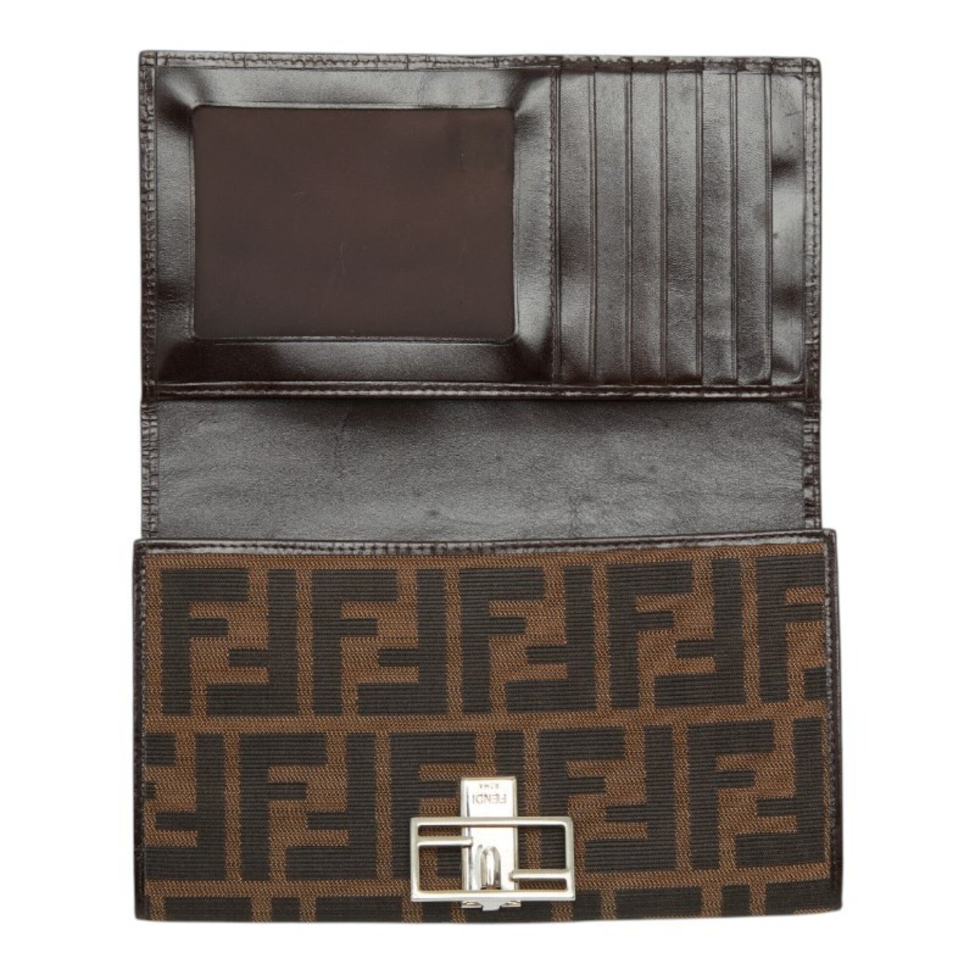 Fendi Black Brown Canvas Leather Long Wallet (Bi-Fold) (Pre-Owned)