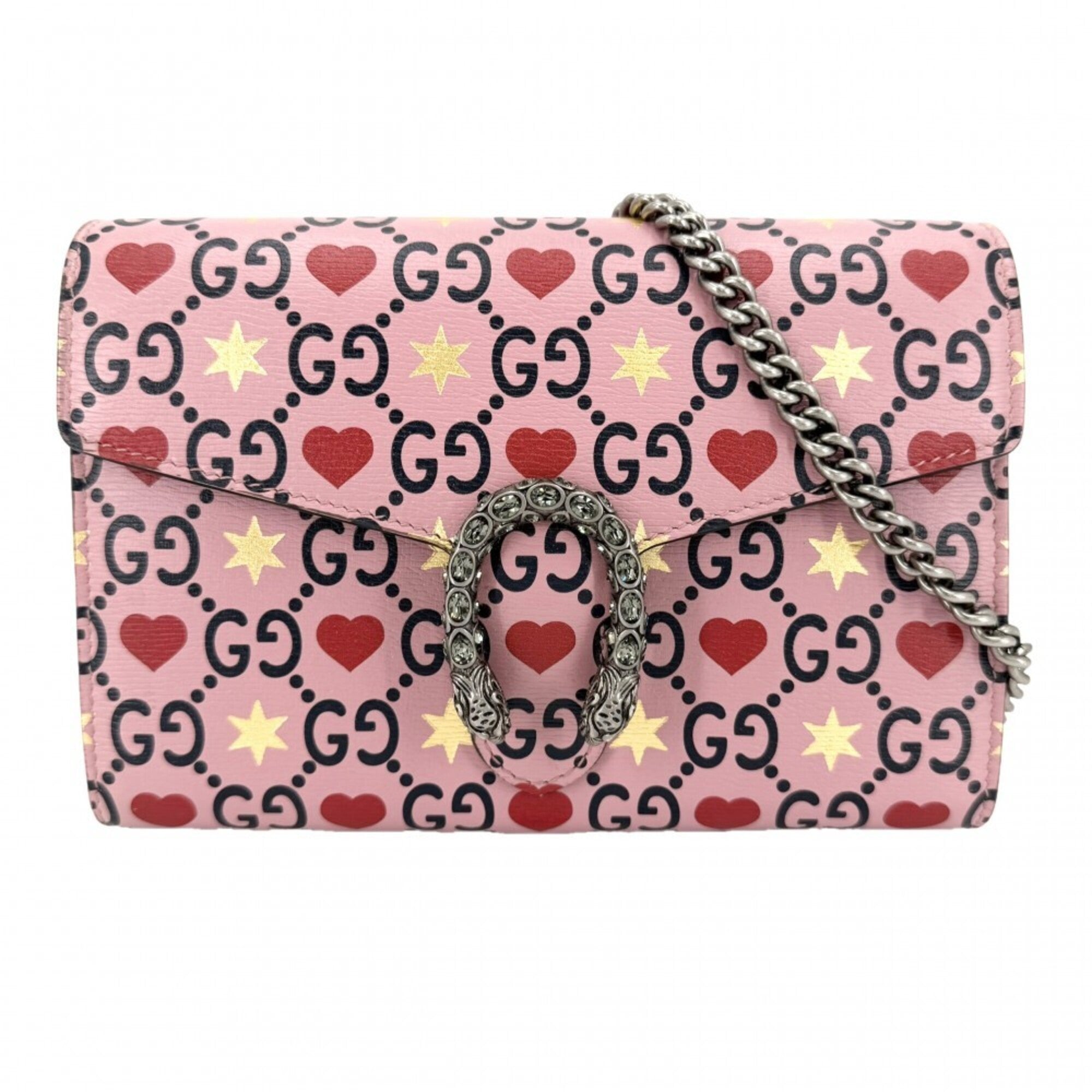 Gucci Pink Red Color Leather Shoulder Bag (Pre-Owned)