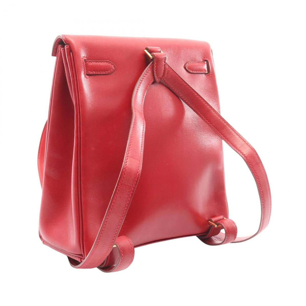 Hermes Red Color Box Calf Leather Leather Backpack Handbag (Pre-Owned)