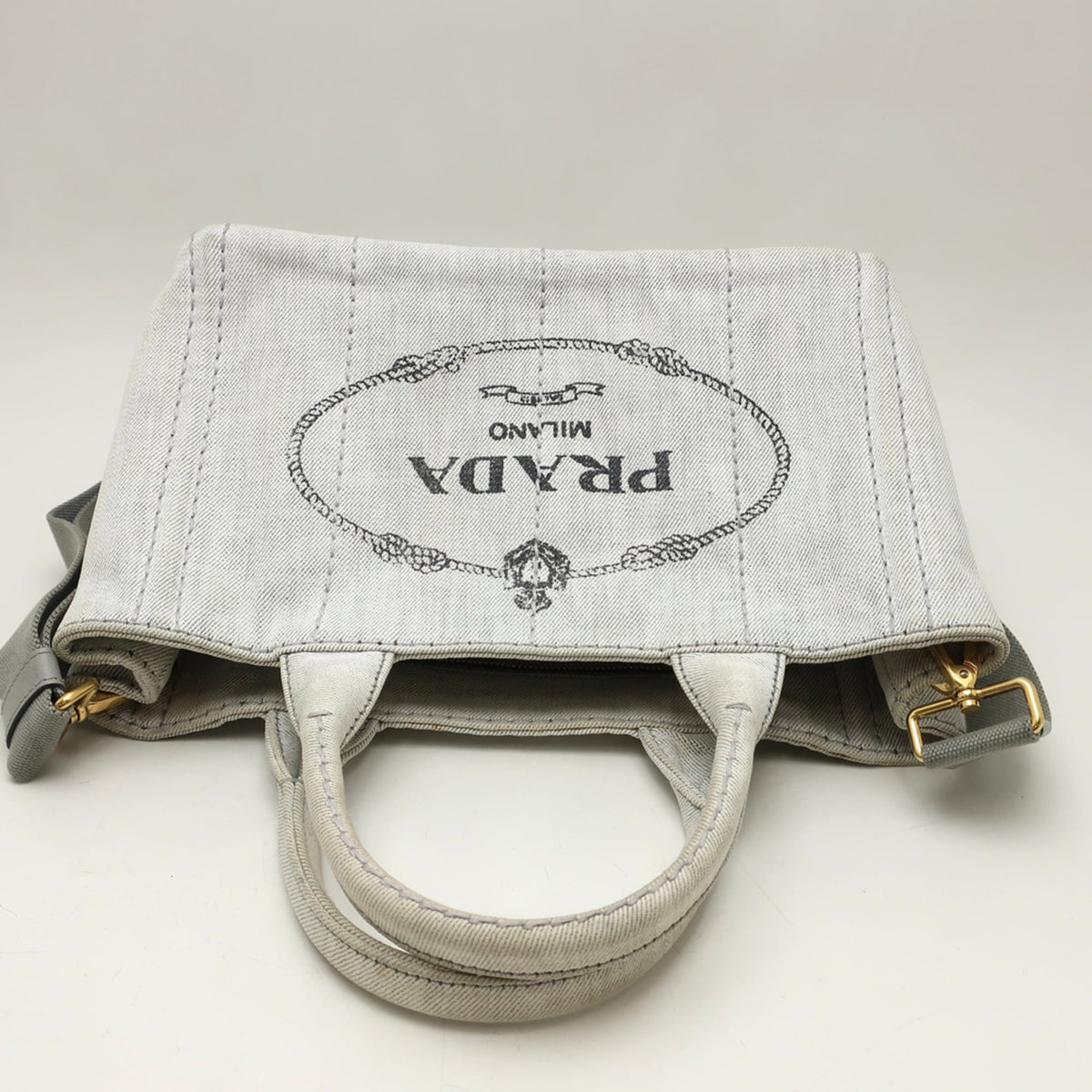 Prada Canapa Gold Cotton Canvas Handbag (Pre-Owned)