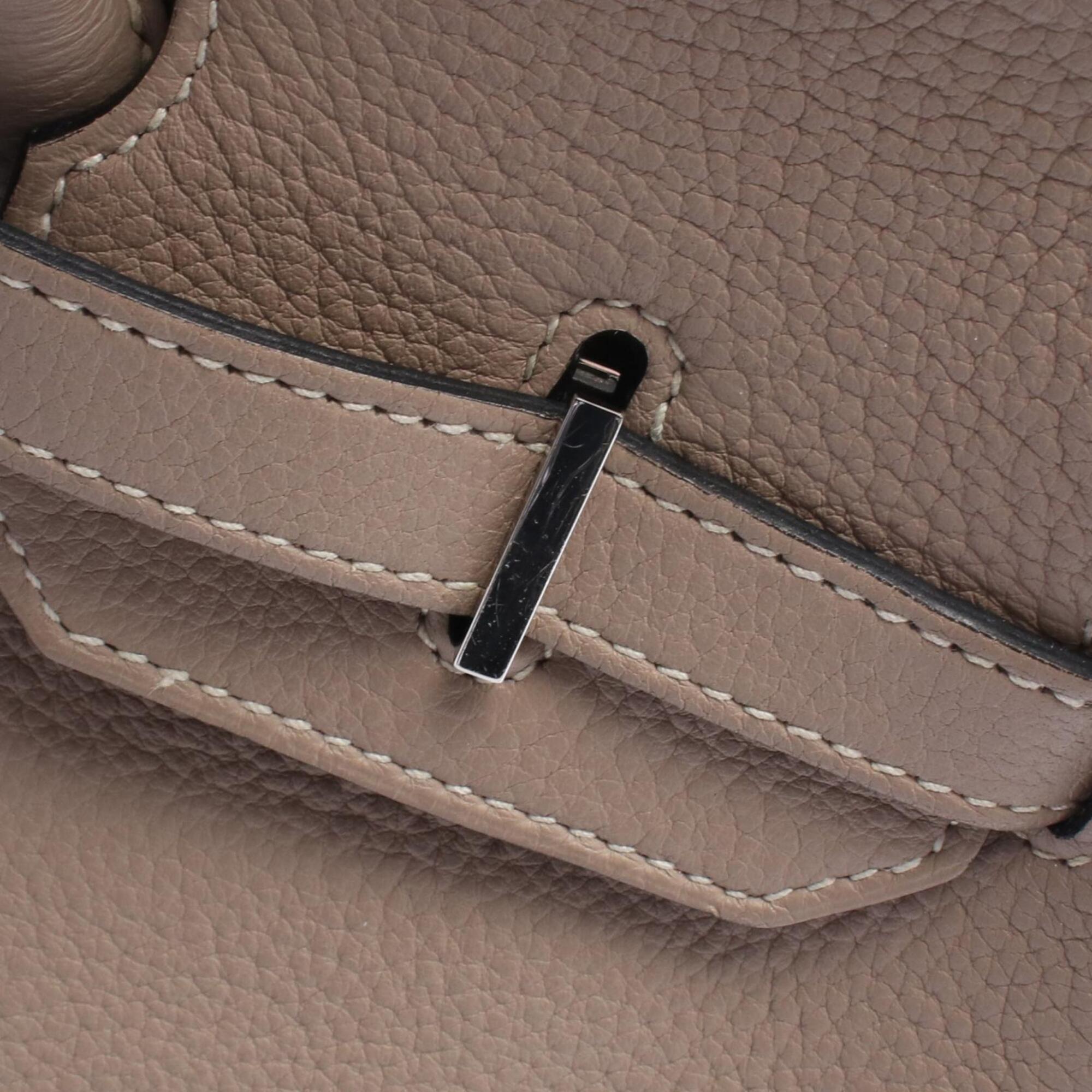 Hermes Beige Gris Tourterelle Taurillon Clemence Leather Leather Handbag (Pre-Owned)
