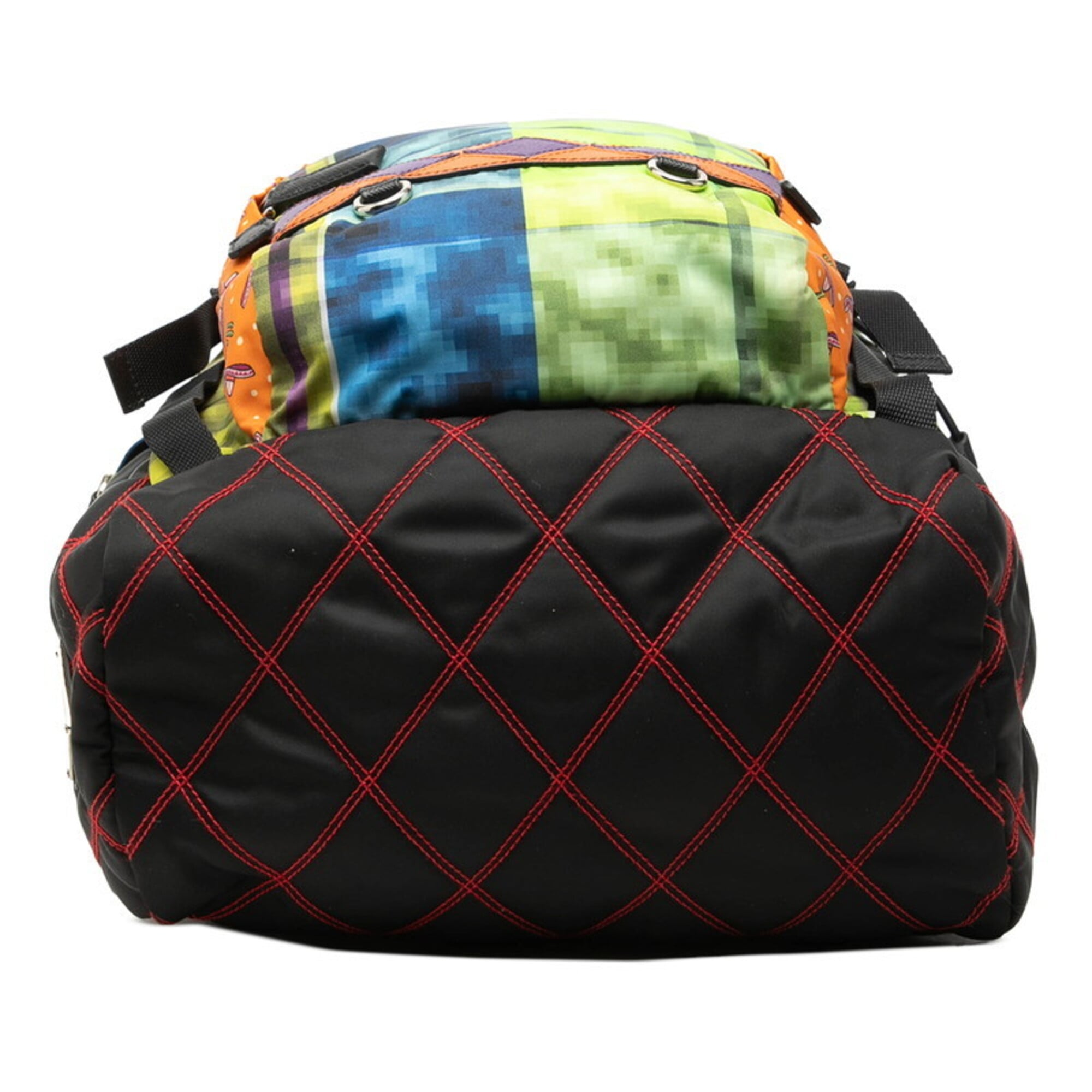 Prada Black Multi-Color Red Color Nylon Leather Backpack (Pre-Owned)