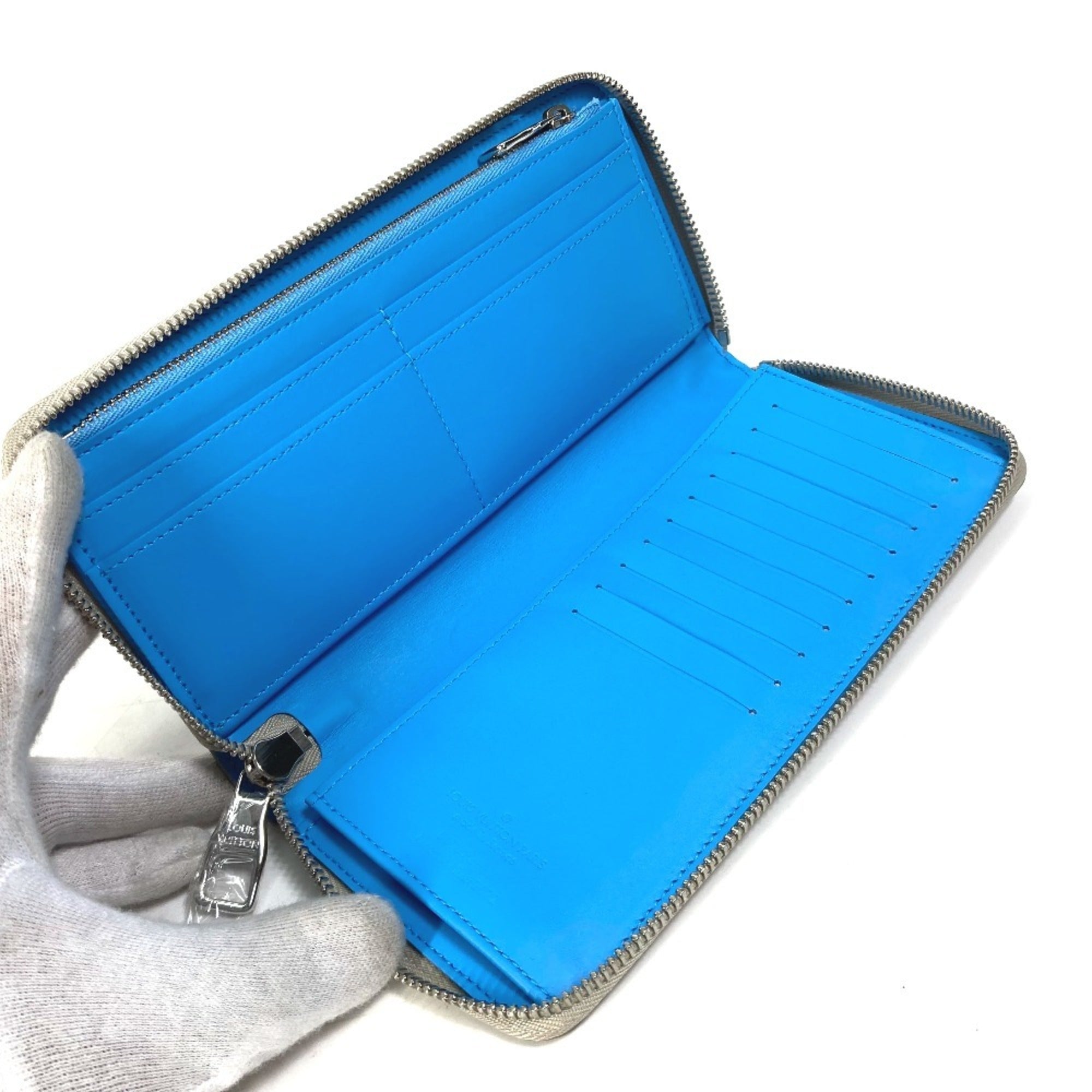 Louis Vuitton Blue Gray Leather Long Wallet (Bi-Fold) (Pre-Owned)