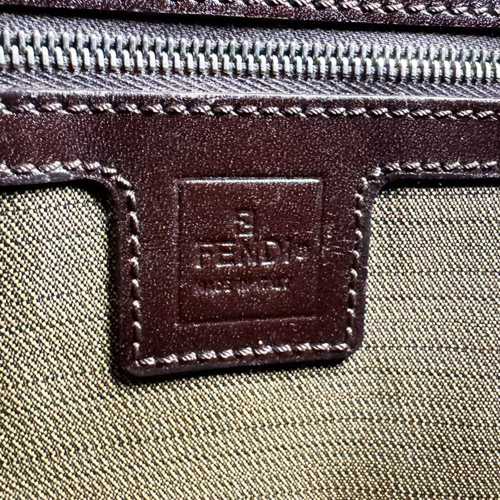 Fendi Brown Nylon Canvas Leather Handbag (Pre-Owned)
