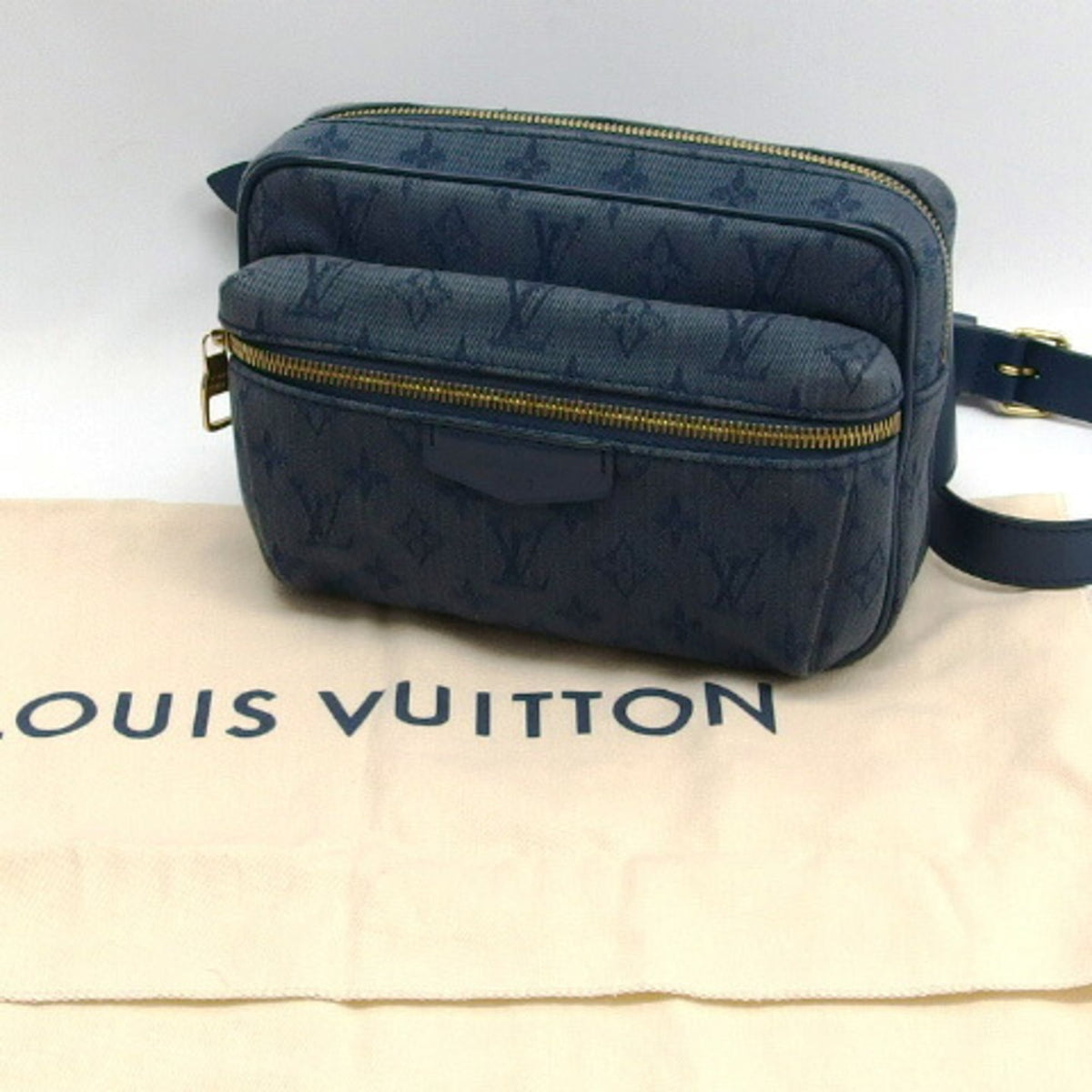 Louis Vuitton Monogram Denim Dark Brown Denim Leather Shoulder Bag (Pre-Owned)