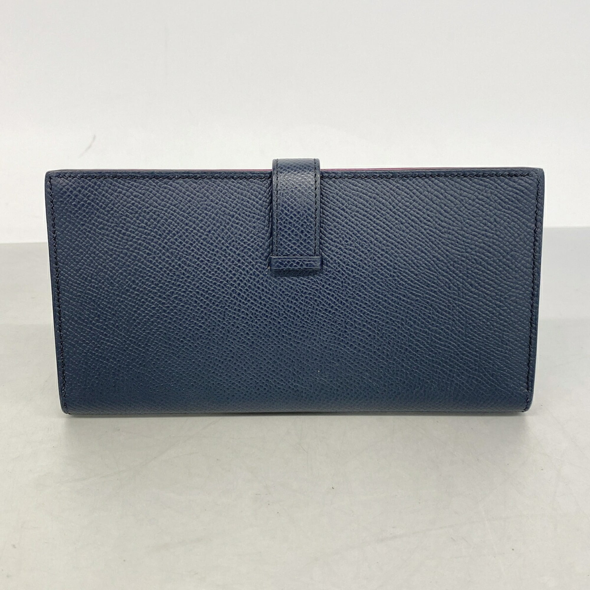 Hermes Blue Indigo Rose Purple Leather Long Wallet (Bi-Fold) (Pre-Owned)