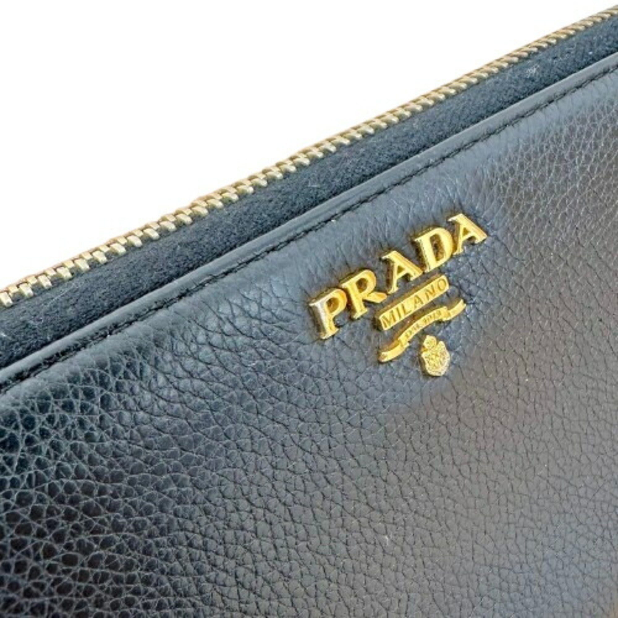 Prada Black Leather Long Wallet (Bi-Fold) (Pre-Owned)