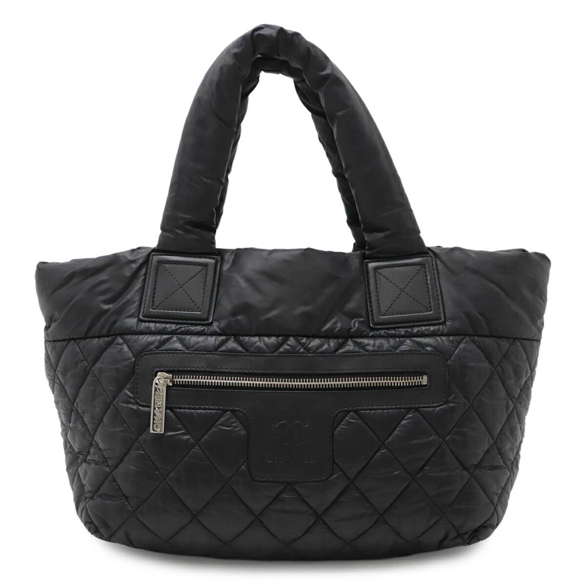 Chanel Black Nylon Leather Handbag Tote Bag (Pre-Owned)