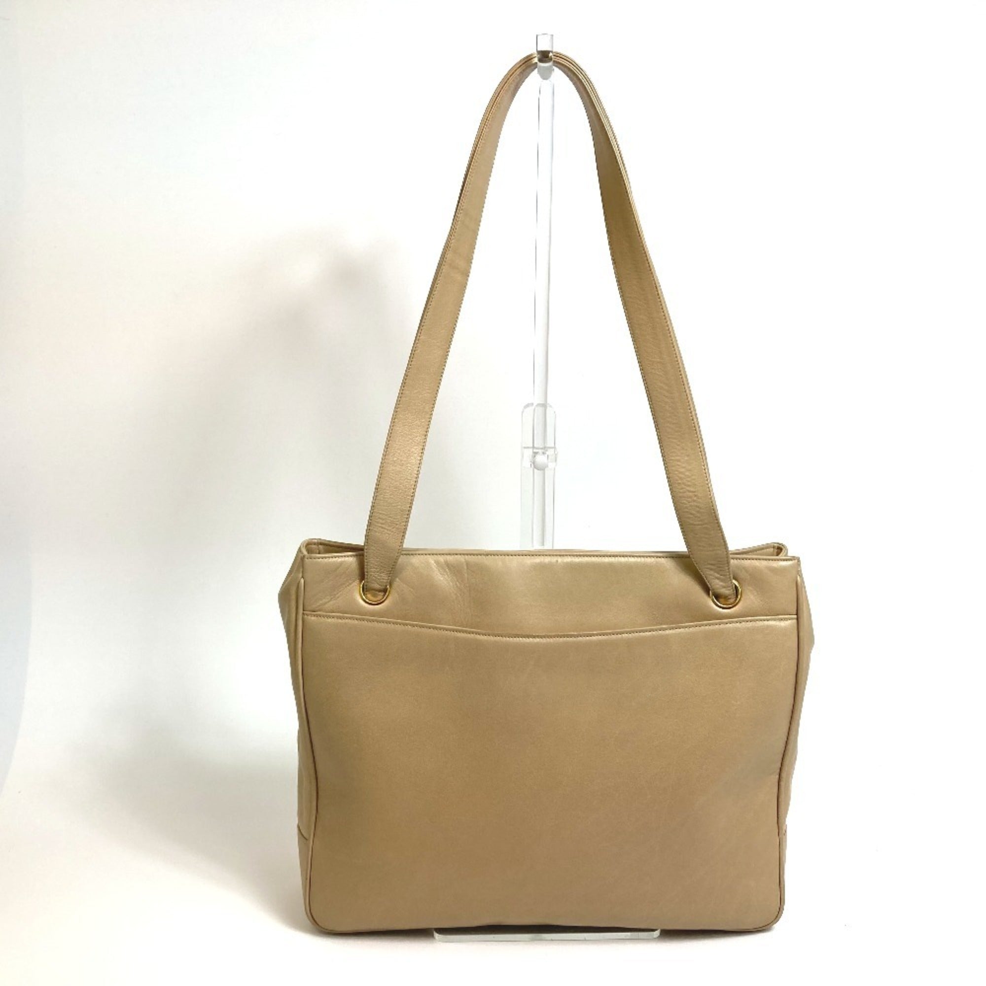 Chanel Beige Leather Shoulder Bag Tote Bag (Pre-Owned)